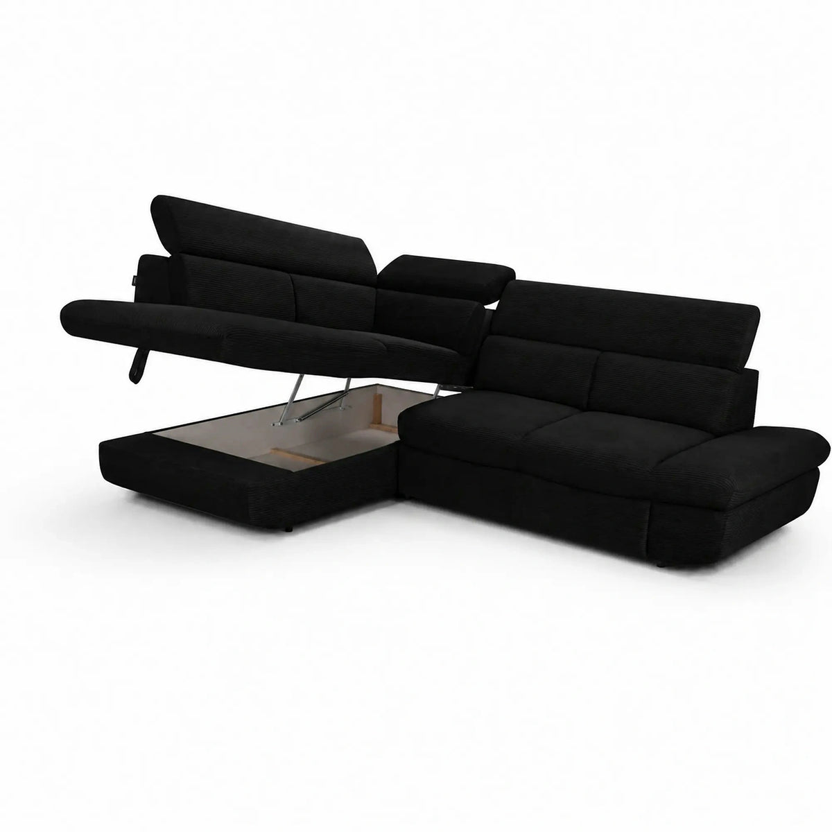 Coltar extensibil sufragerie REGAL, sezlong stanga, stofa catifelata negru - Velvet F603, 266x196x95 cm