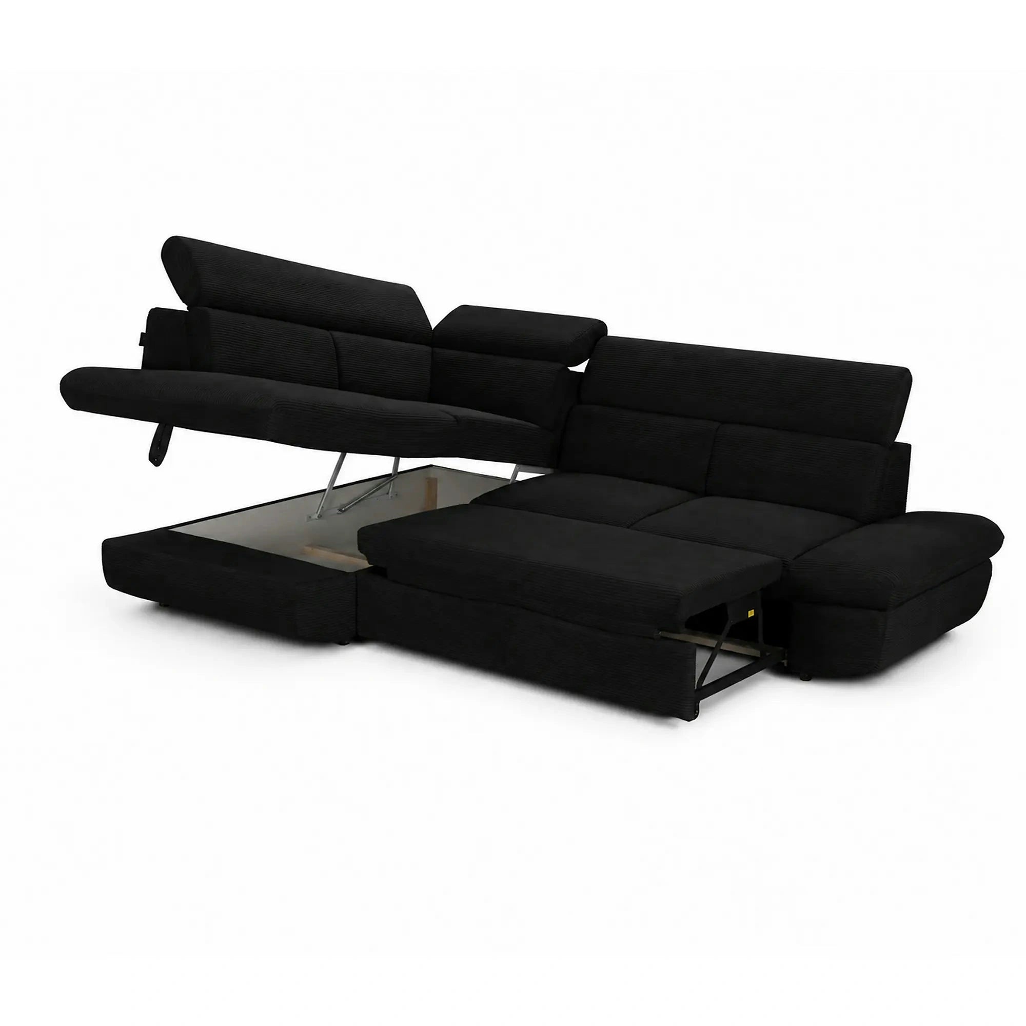 Coltar extensibil sufragerie REGAL, sezlong stanga, stofa catifelata negru - Velvet F603, 266x196x95 cm