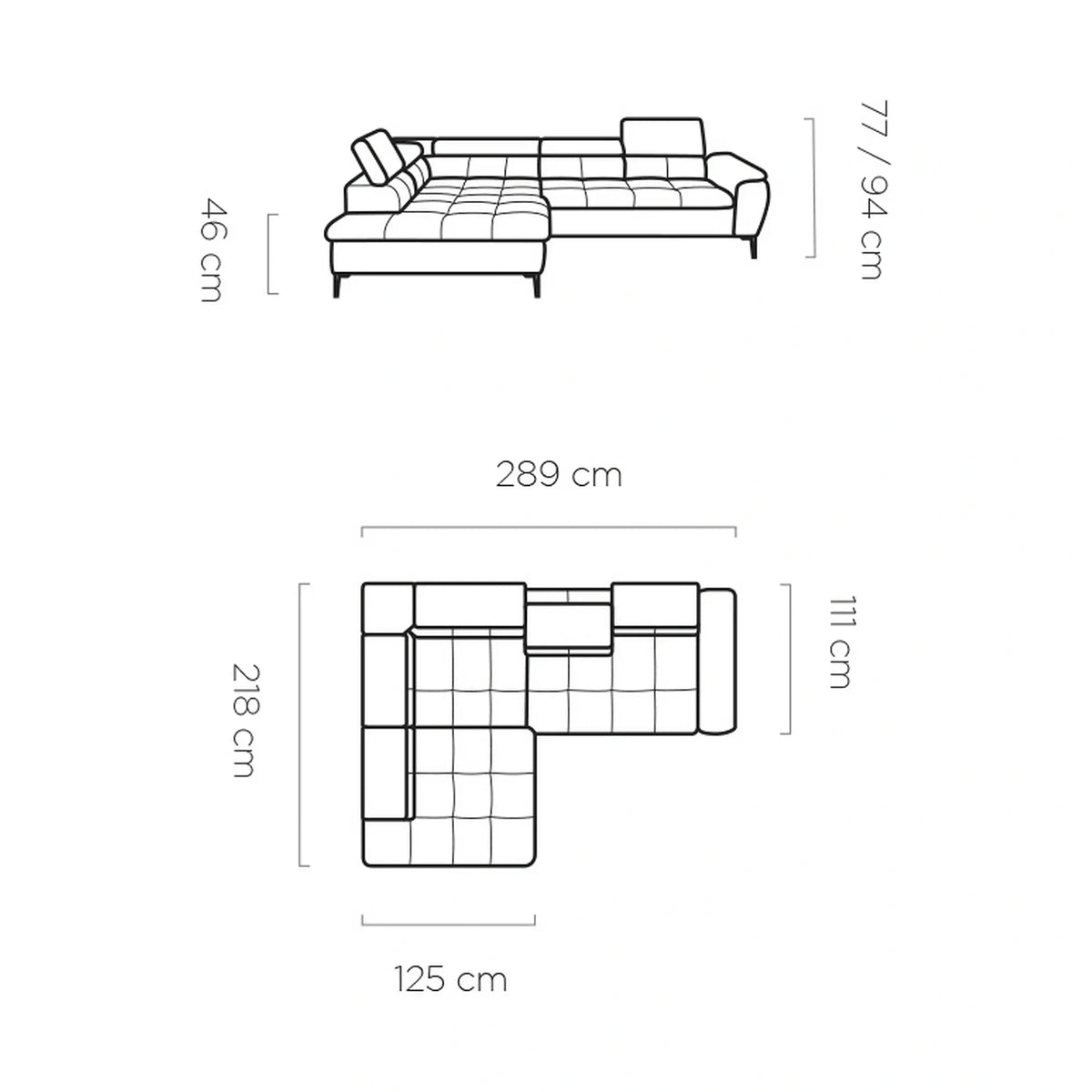 Coltar extensibil TEMPO NEW, personalizabil, cu lada depozitare si tetiere reglabile, 289x218x94 cm