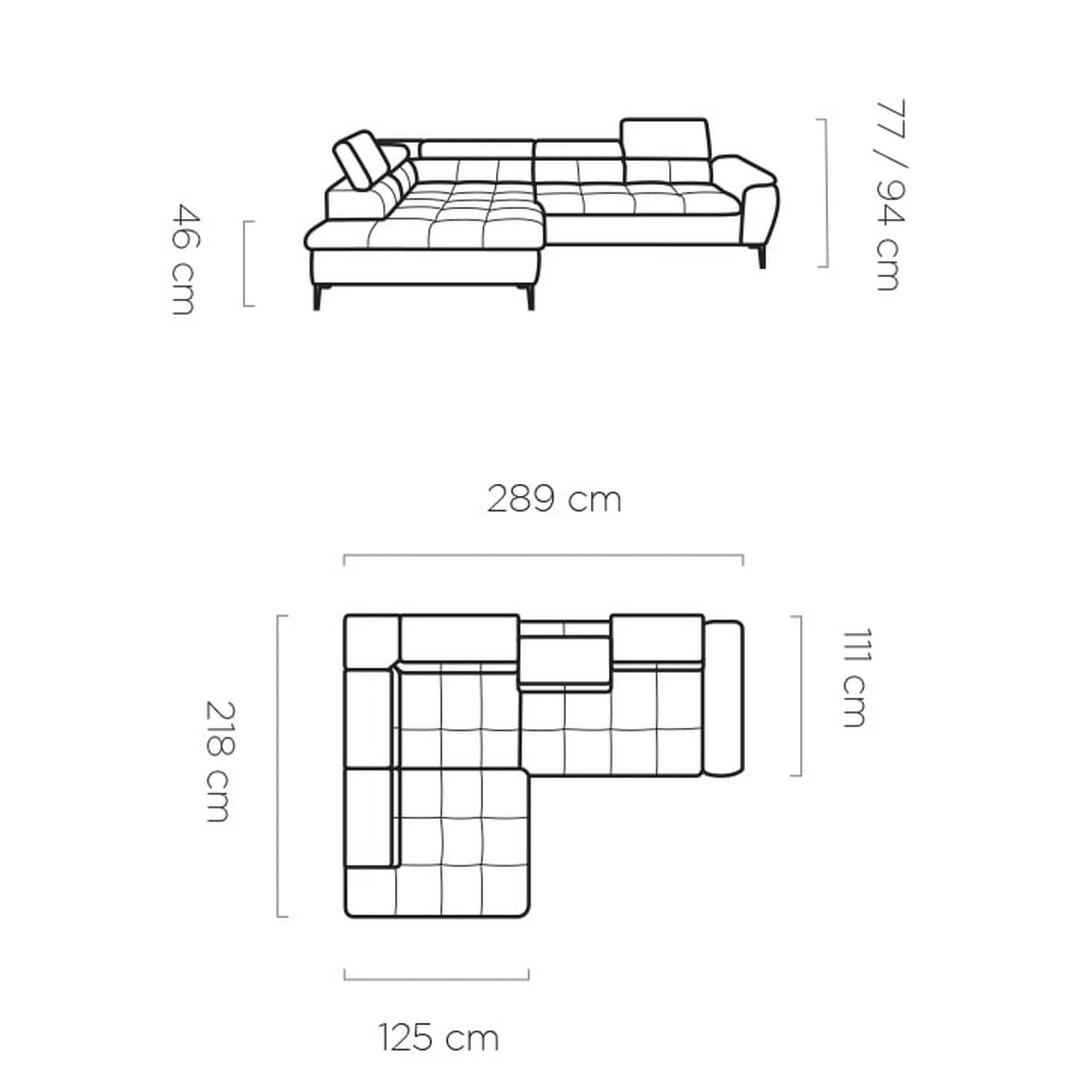 Coltar extensibil TEMPO NEW, personalizabil materiale gama Premium, cu lada depozitare si tetiere reglabile, 289x218x94 cm