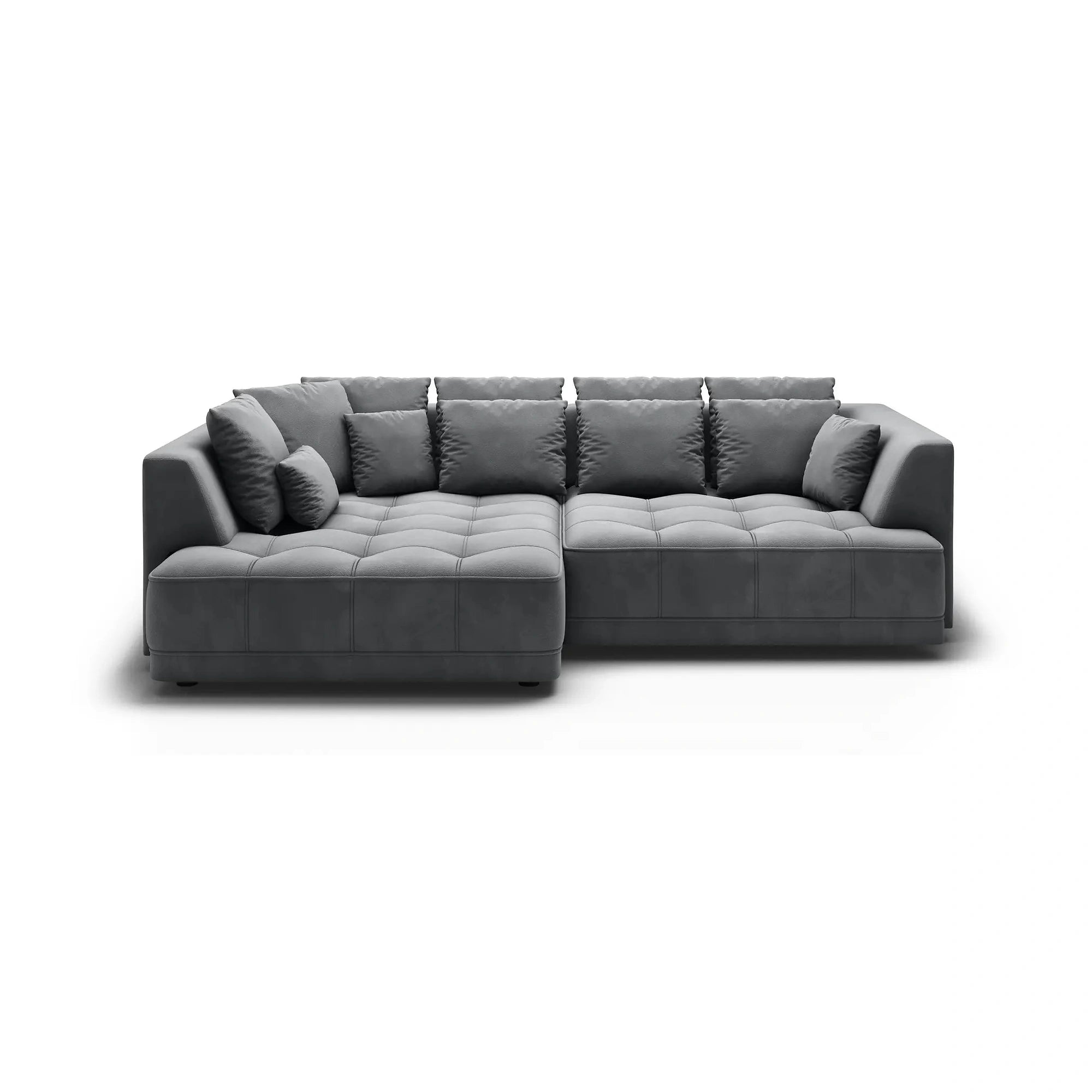 Coltar extensibil TIGA, sezlong stanga, stofa catifelata maro - Whisper 5, cu reglaj electric, 286x207x77 cm