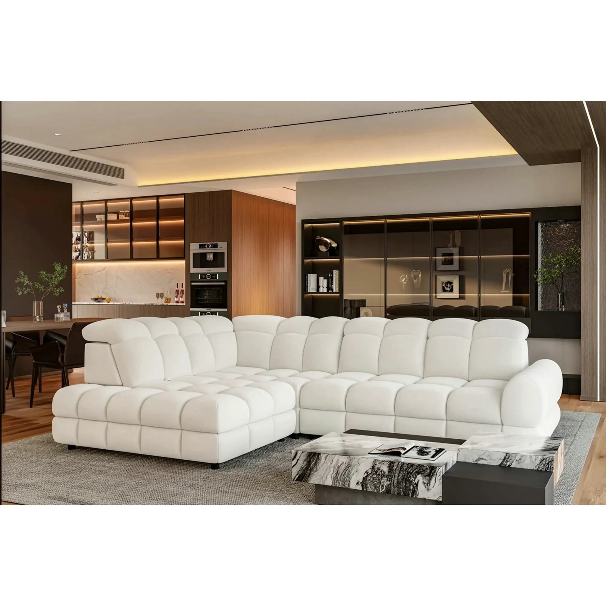 Coltar extensibil TOLLO L, personalizabil, cu lada depozitare si reglaj electric, 302x220x106 cm