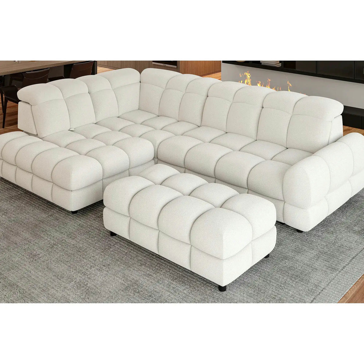 Coltar extensibil TOLLO L, personalizabil, cu lada depozitare si reglaj electric, 302x220x106 cm