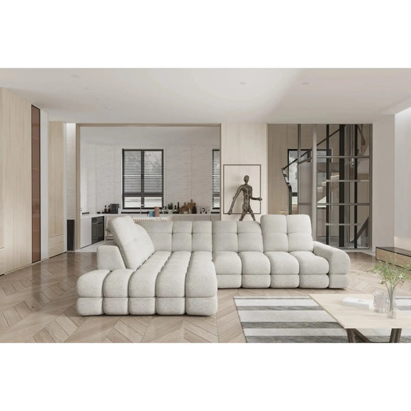 Coltar extensibil TOLLO L, personalizabil materiale gama Oferta Avantaj, cu lada depozitare si reglaj electric, 302x217x105 cm