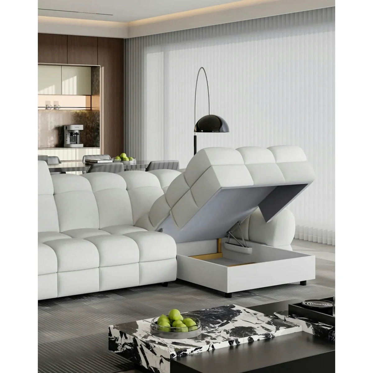Coltar extensibil TOLLO MINI, personalizabil, cu lada depozitare, 283x172x106 cm