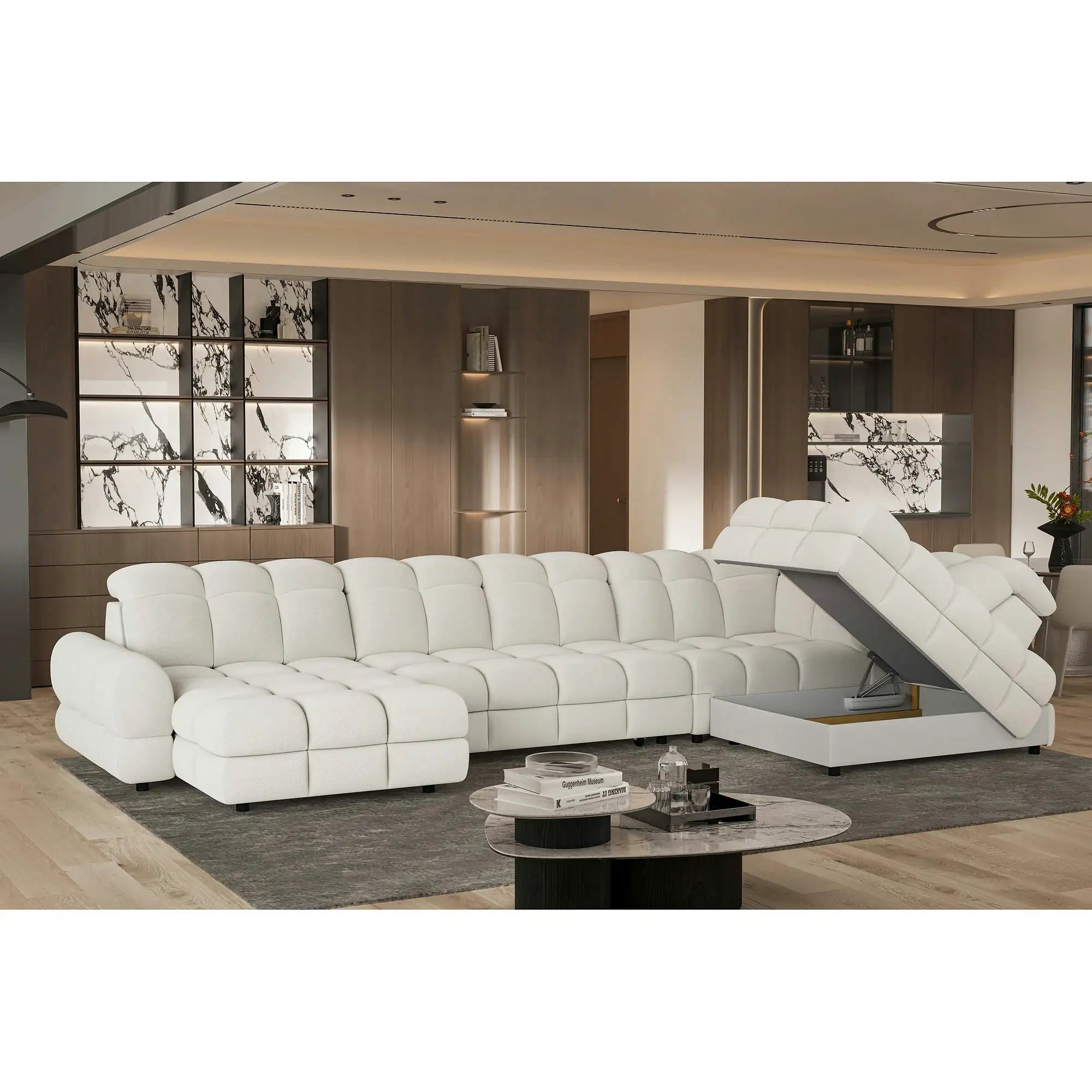 Coltar extensibil TOLLO XL , personalizabil, cu lada depozitare si reglaj electric, 400x220x106 cm