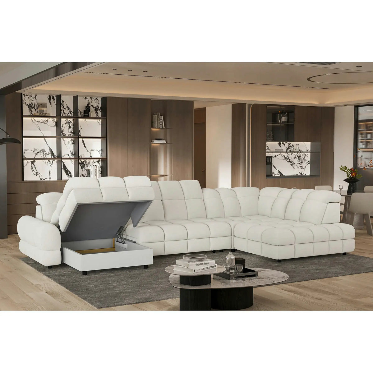Coltar extensibil TOLLO XL , personalizabil, cu lada depozitare si reglaj electric, 400x220x106 cm