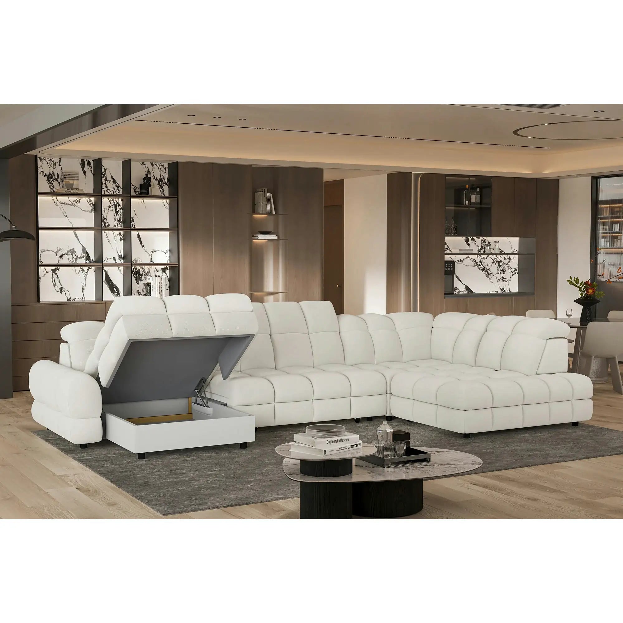 Coltar extensibil TOLLO XL , personalizabil, cu lada depozitare si reglaj electric, 400x220x106 cm