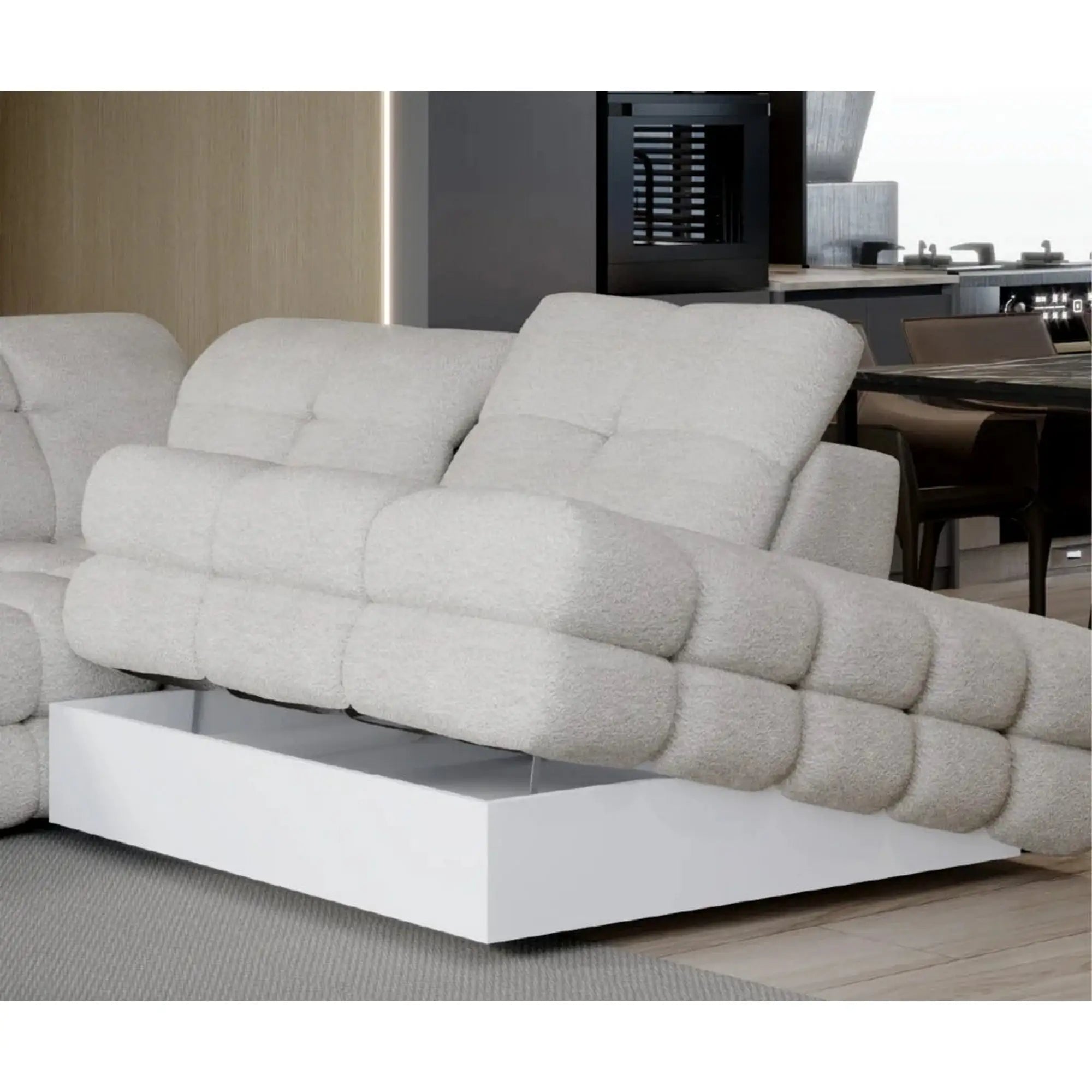 Coltar extensibil TOLLO XL, sezlong stanga, stofa catifelata verde marin - Terra 72, cu lada depozitare si reglaj electric, 400x217x105 cm