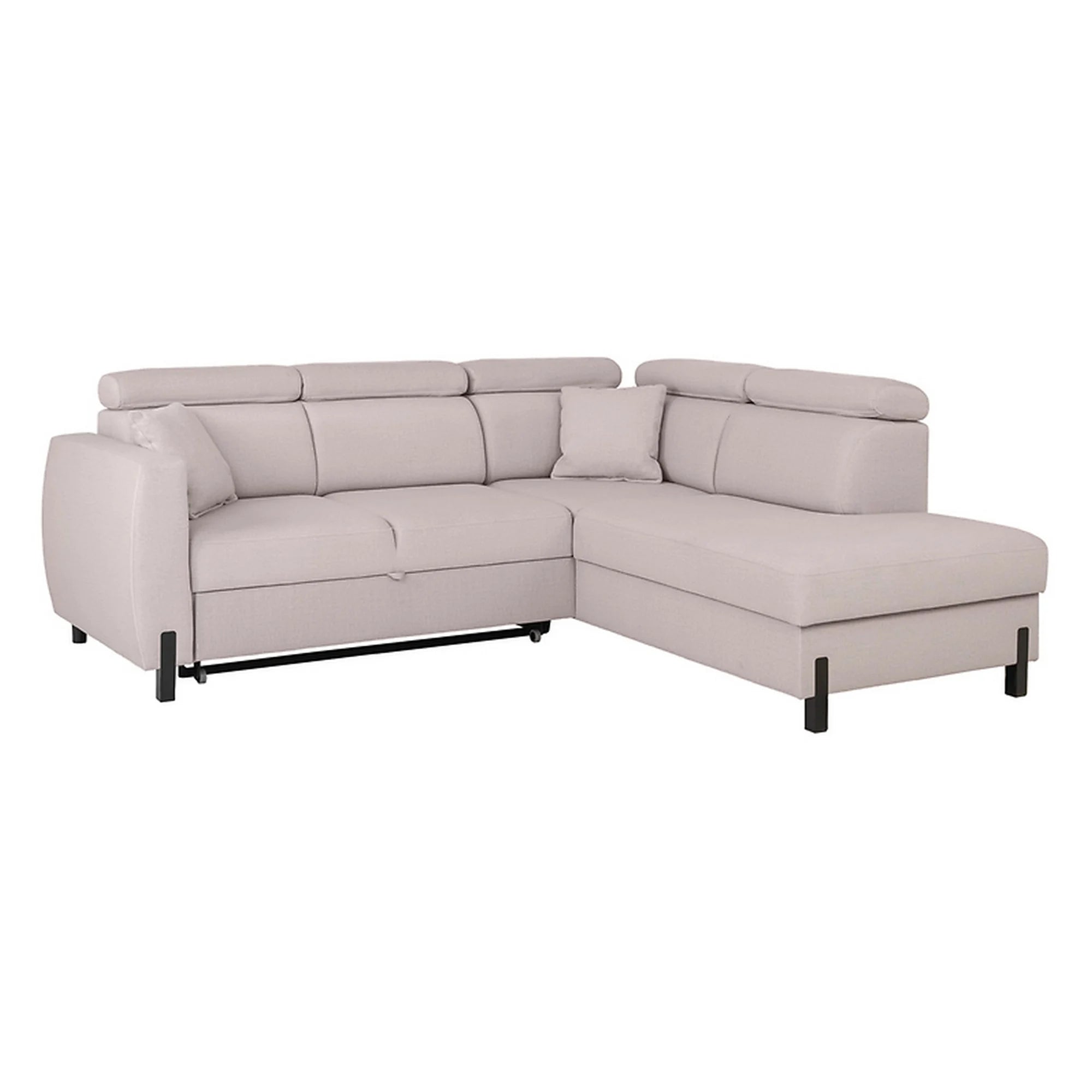 Coltar extensibil TULIO, sezlong dreapta, stofa catifelata bej - Maya 01, cu lada depozitare, 245x215x92 cm