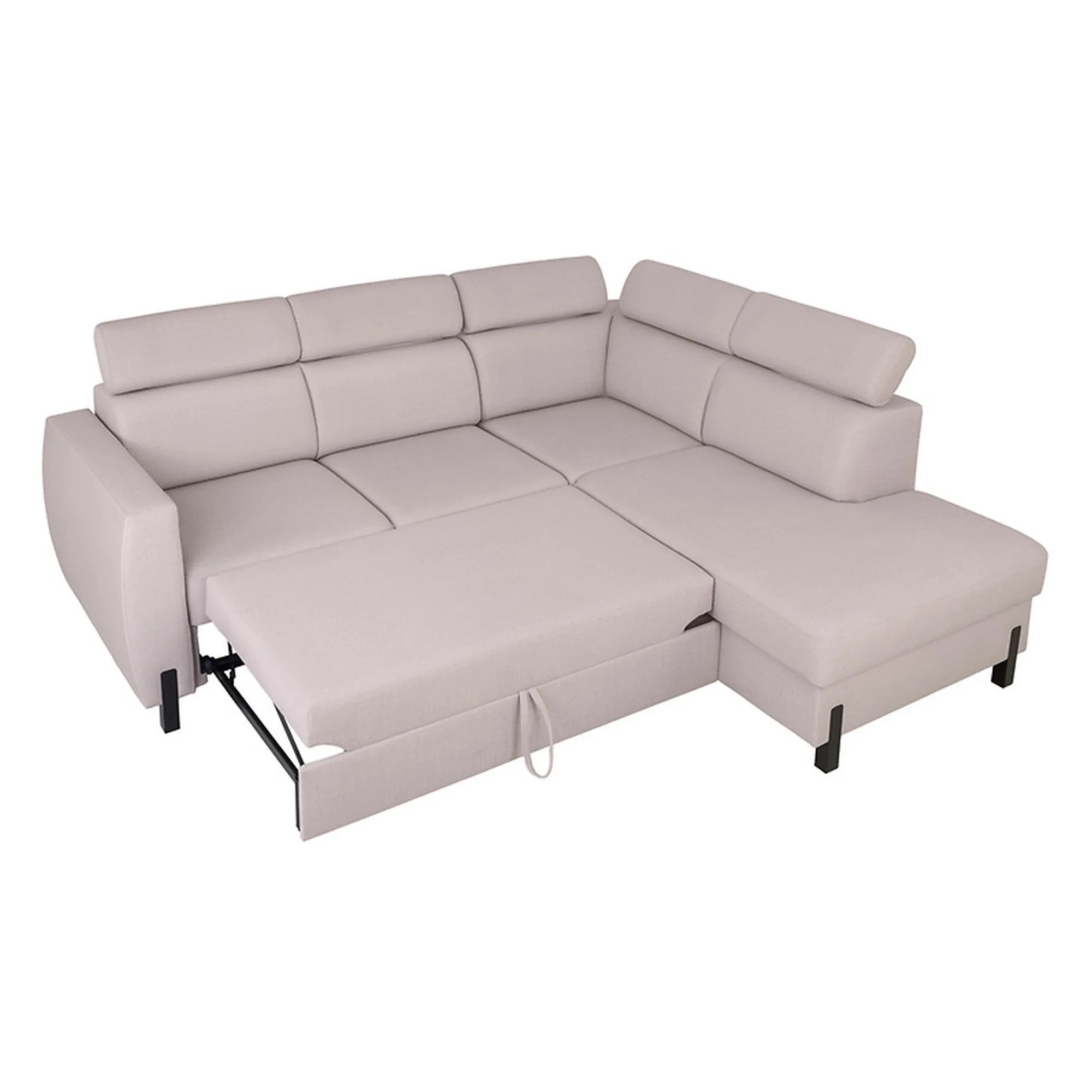 Coltar extensibil TULIO, sezlong dreapta, stofa catifelata bej - Maya 01, cu lada depozitare, 245x215x92 cm