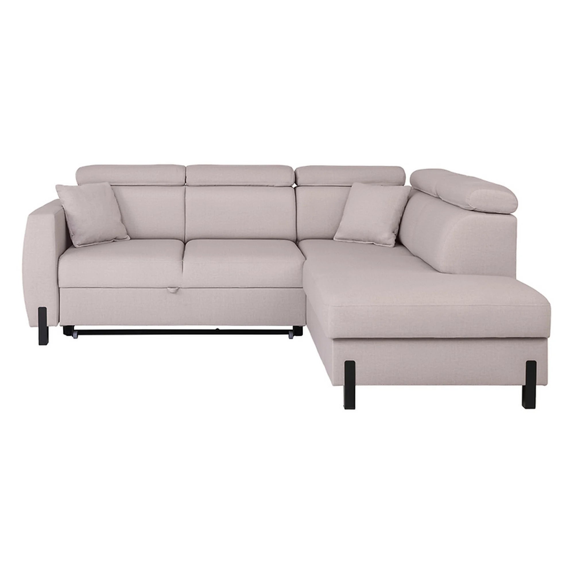 Coltar extensibil TULIO, sezlong dreapta, stofa catifelata bej - Maya 01, cu lada depozitare, 245x215x92 cm