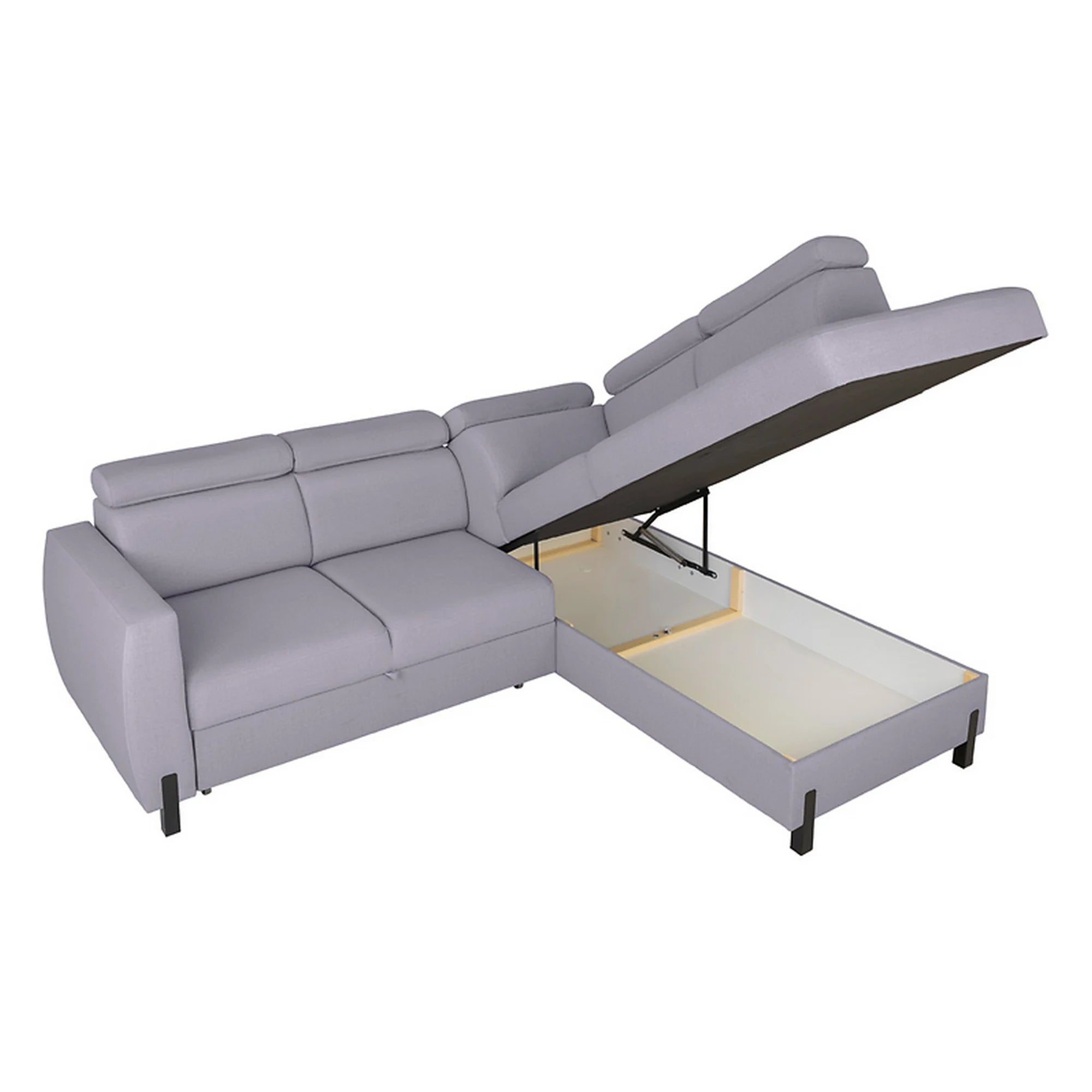 Coltar extensibil TULIO, sezlong dreapta, stofa catifelata gri - Maya 19, cu lada depozitare, 245x215x92 cm