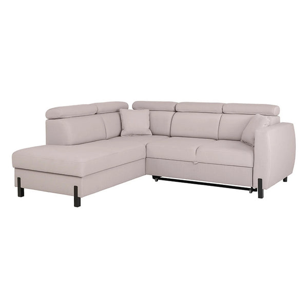 Coltar extensibil TULIO, sezlong stanga, stofa catifelata bej - Maya 01, cu lada depozitare, 245x215x92 cm