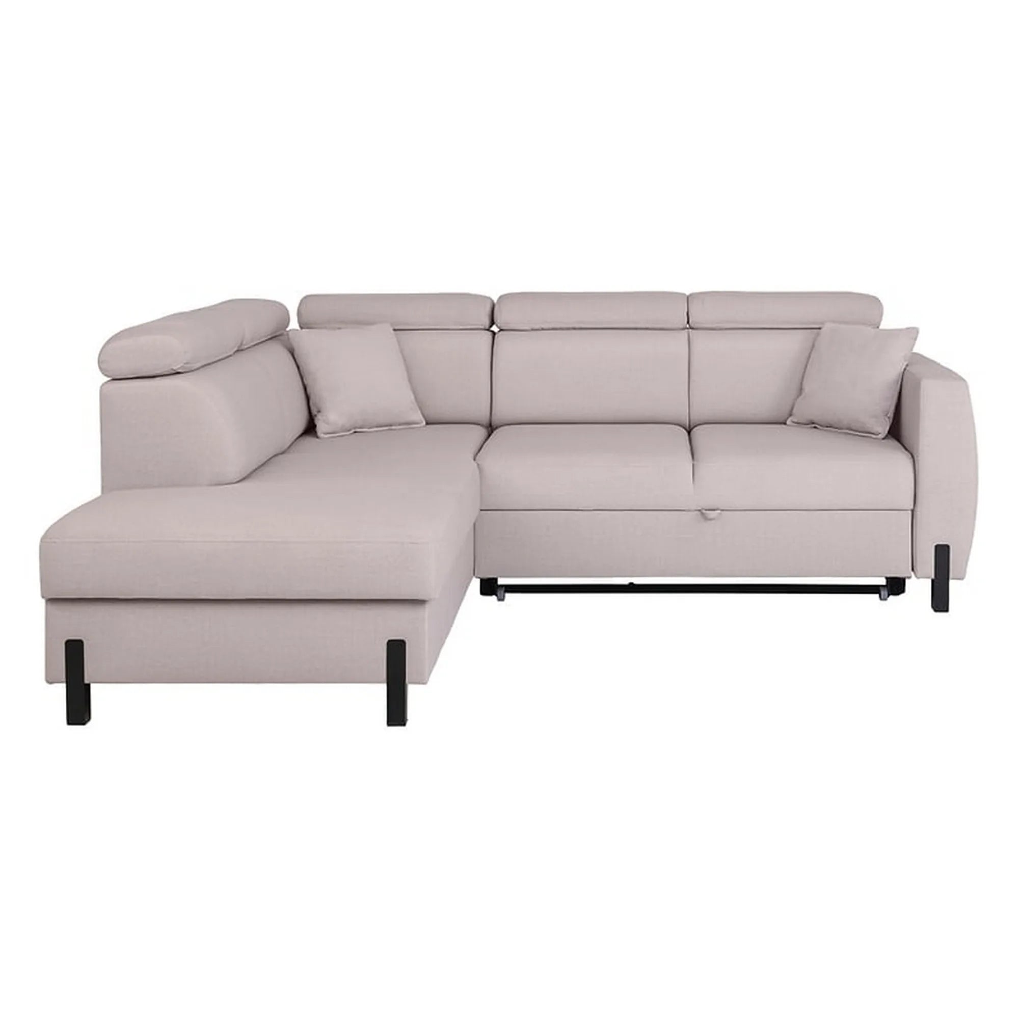 Coltar extensibil TULIO, sezlong stanga, stofa catifelata bej - Maya 01, cu lada depozitare, 245x215x92 cm