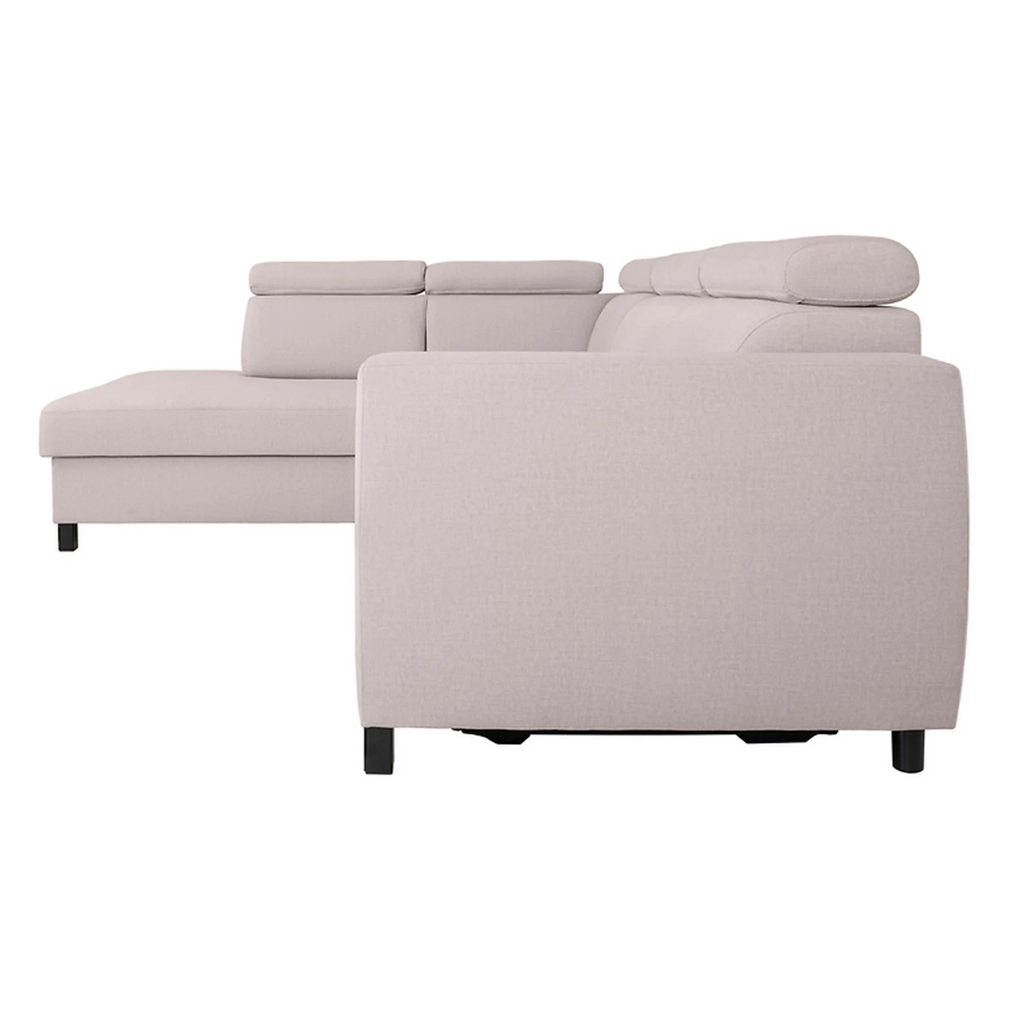 Coltar extensibil TULIO, sezlong stanga, stofa catifelata bej - Maya 01, cu lada depozitare, 245x215x92 cm