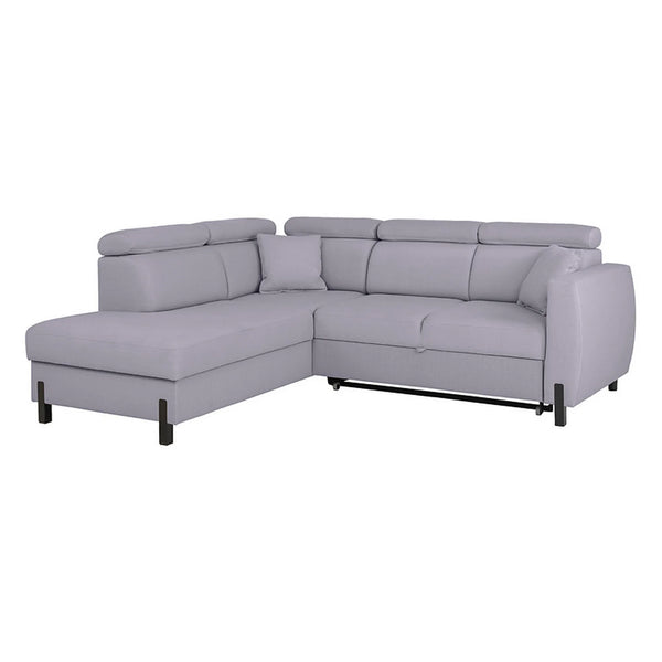 Coltar extensibil TULIO, sezlong stanga, stofa catifelata gri - Maya 19, cu lada depozitare, 245x215x92 cm