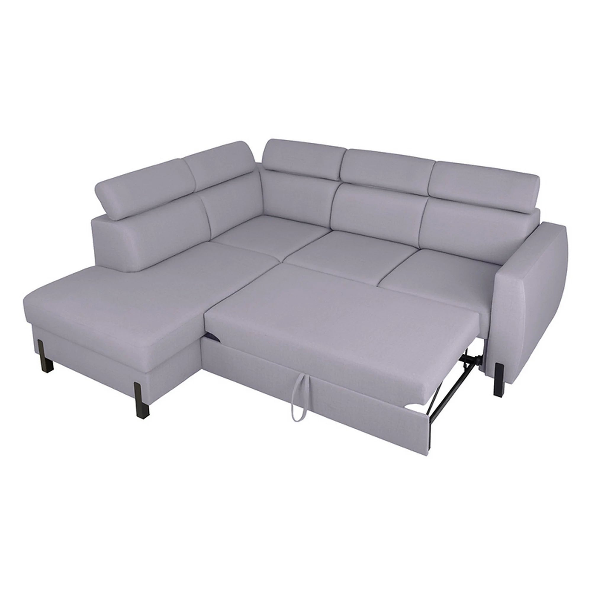 Coltar extensibil TULIO, sezlong stanga, stofa catifelata gri - Maya 19, cu lada depozitare, 245x215x92 cm