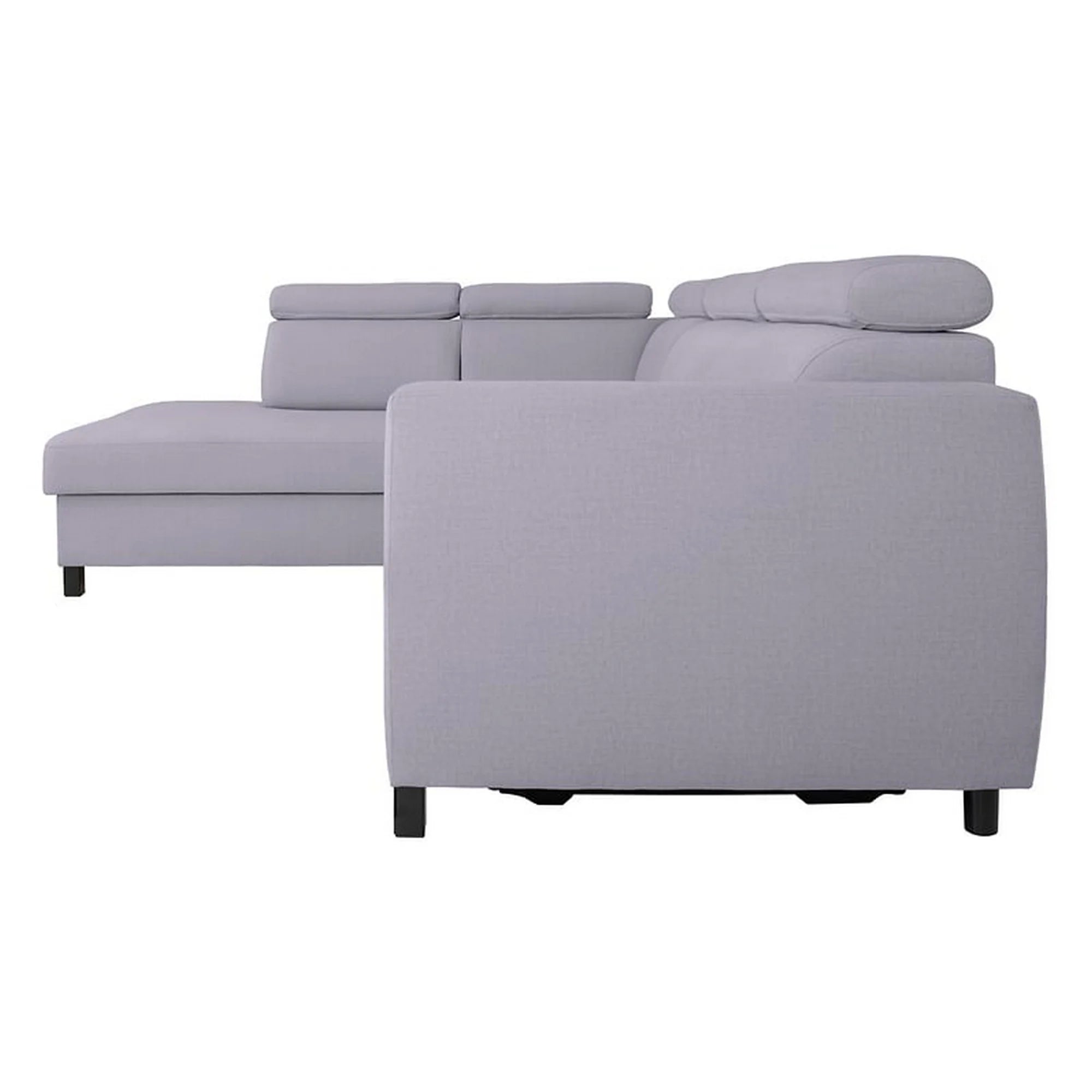 Coltar extensibil TULIO, sezlong stanga, stofa catifelata gri - Maya 19, cu lada depozitare, 245x215x92 cm