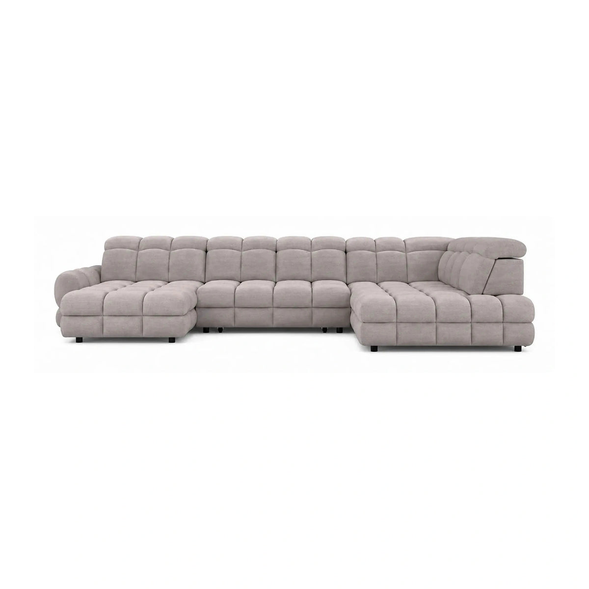 Coltar extensibil U TOLLO XL, sezlong dreapta, stofa catifelata bej - Whisper 3, cu lada depozitare si reglaj electric, 400x220x106 cm