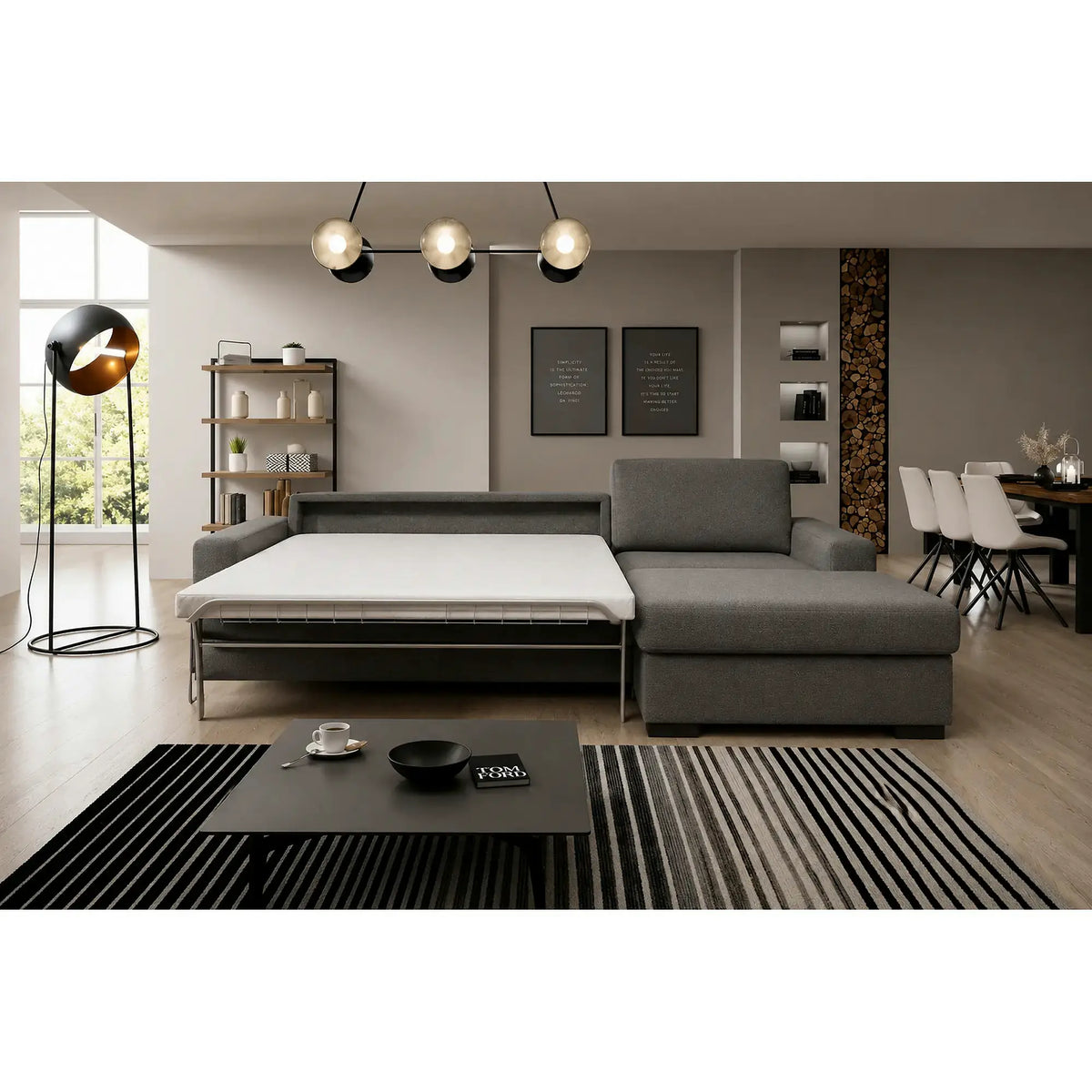 Coltar extensibil VANILLA CORNER 140, sezlong dreapta, stofa catifelata gri antracit - Salvador 15, cu lada depozitare, 283x173x87 cm