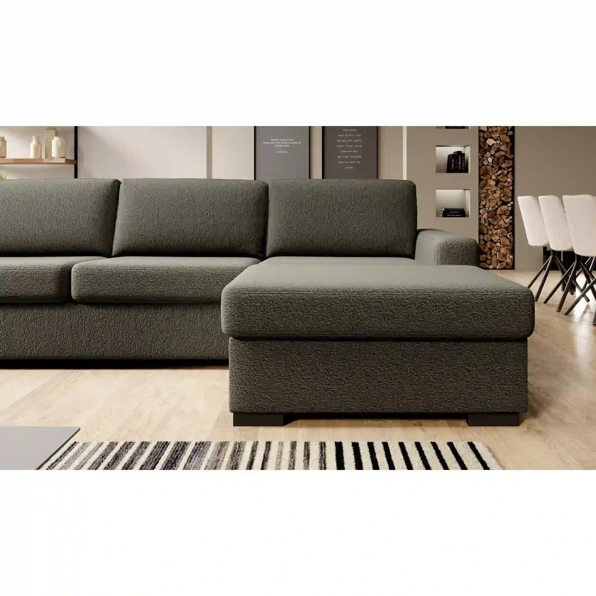 Coltar extensibil VANILLA CORNER 160, sezlong stanga, stofa catifelata gri - Salvador 14, gama Premium, cu lada depozitare, 303x173x87 cm