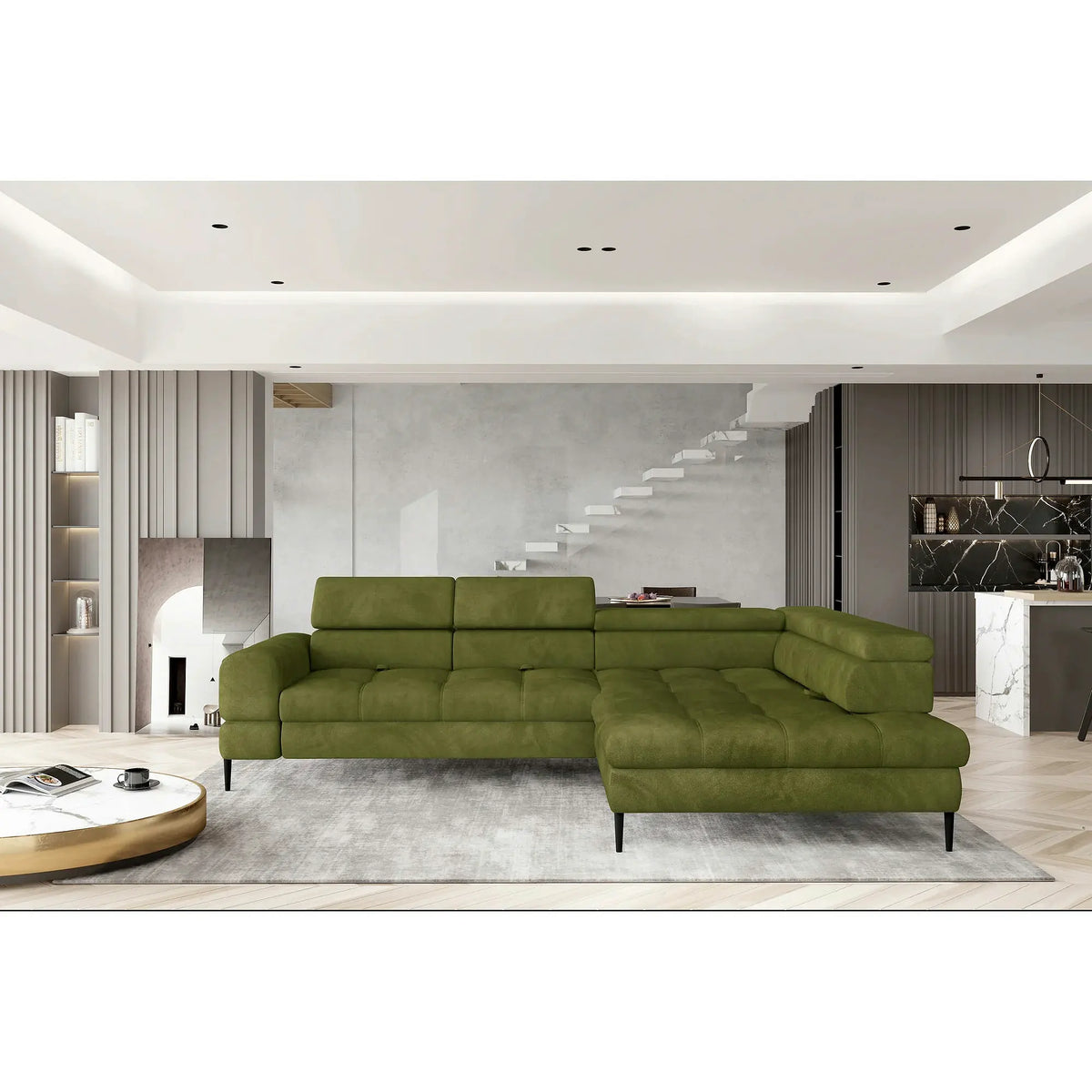 Coltar extensibil VOSS L, personalizabil, cu lada depozitare, 285x218x93 cm