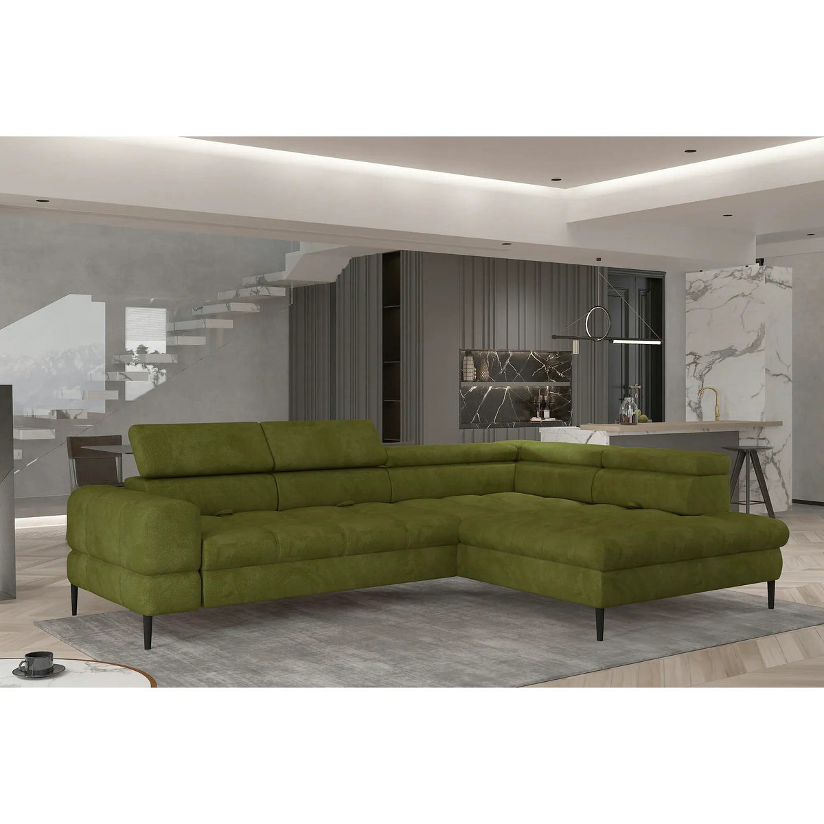 Coltar extensibil VOSS L, personalizabil, cu lada depozitare, 285x218x93 cm