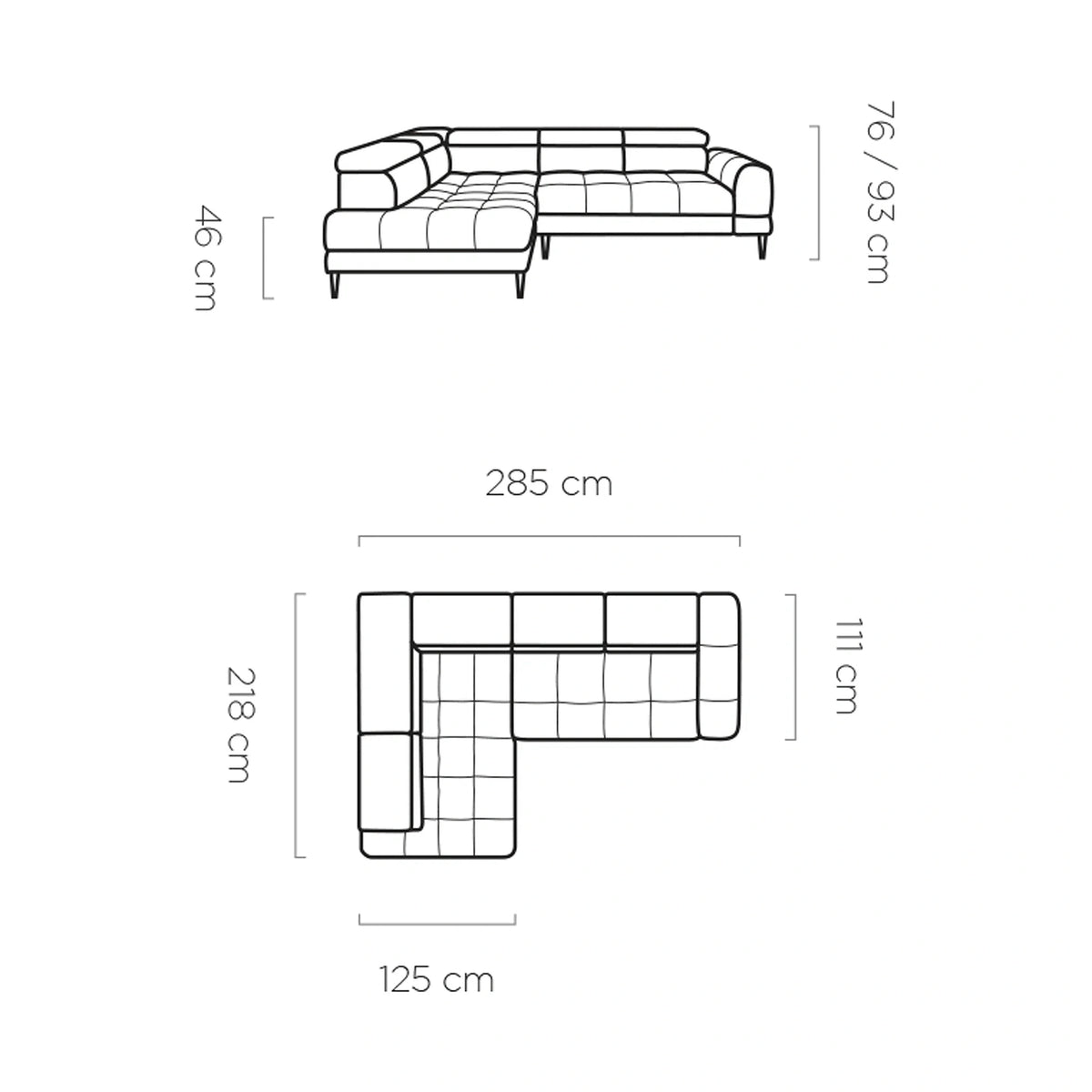Coltar extensibil VOSS L, personalizabil, cu lada depozitare, 285x218x93 cm