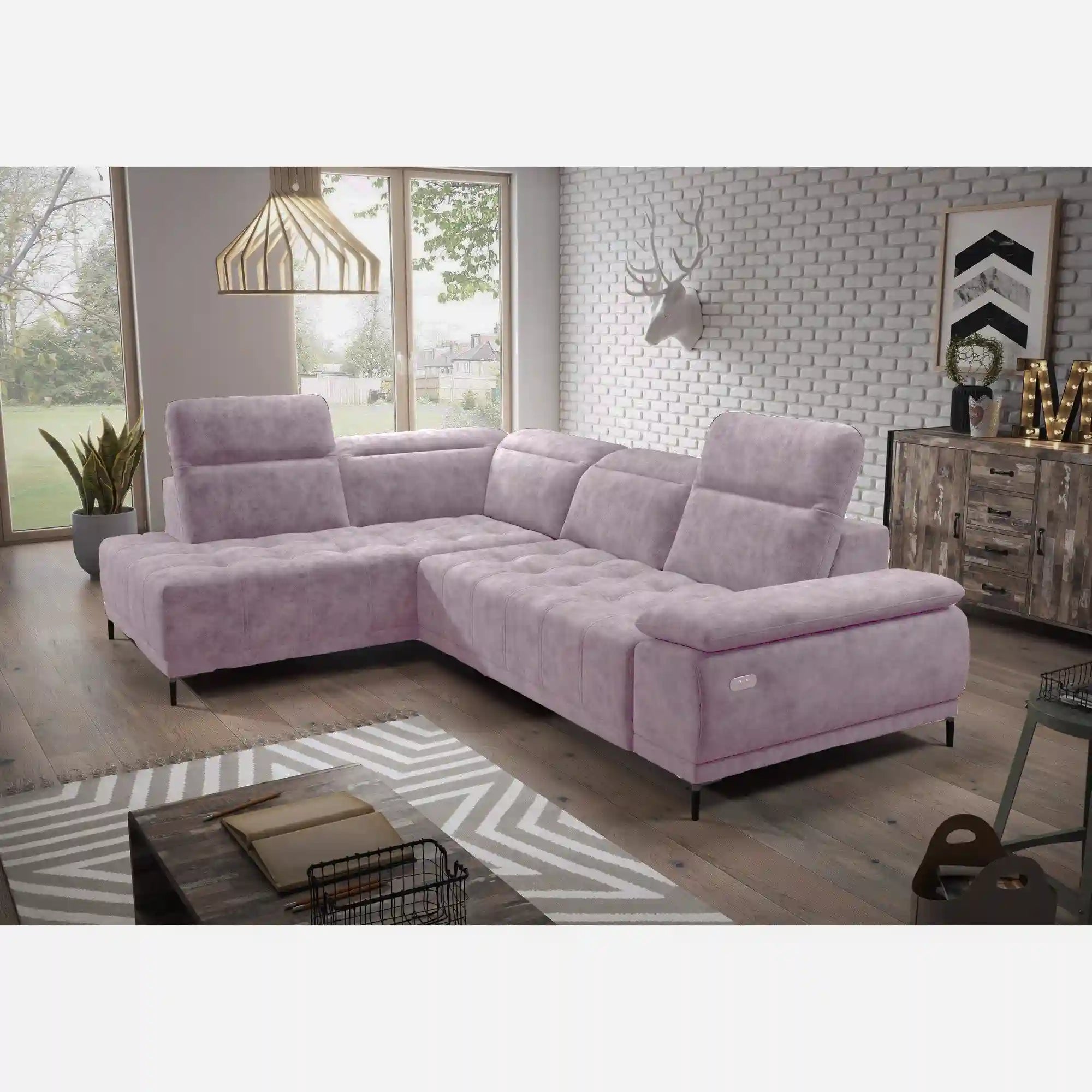 Coltar FOCUS L, personalizabil materiale gama Oferta Avantaj, cu reglaj electric si tetiere reglabile, 278x204x98 cm