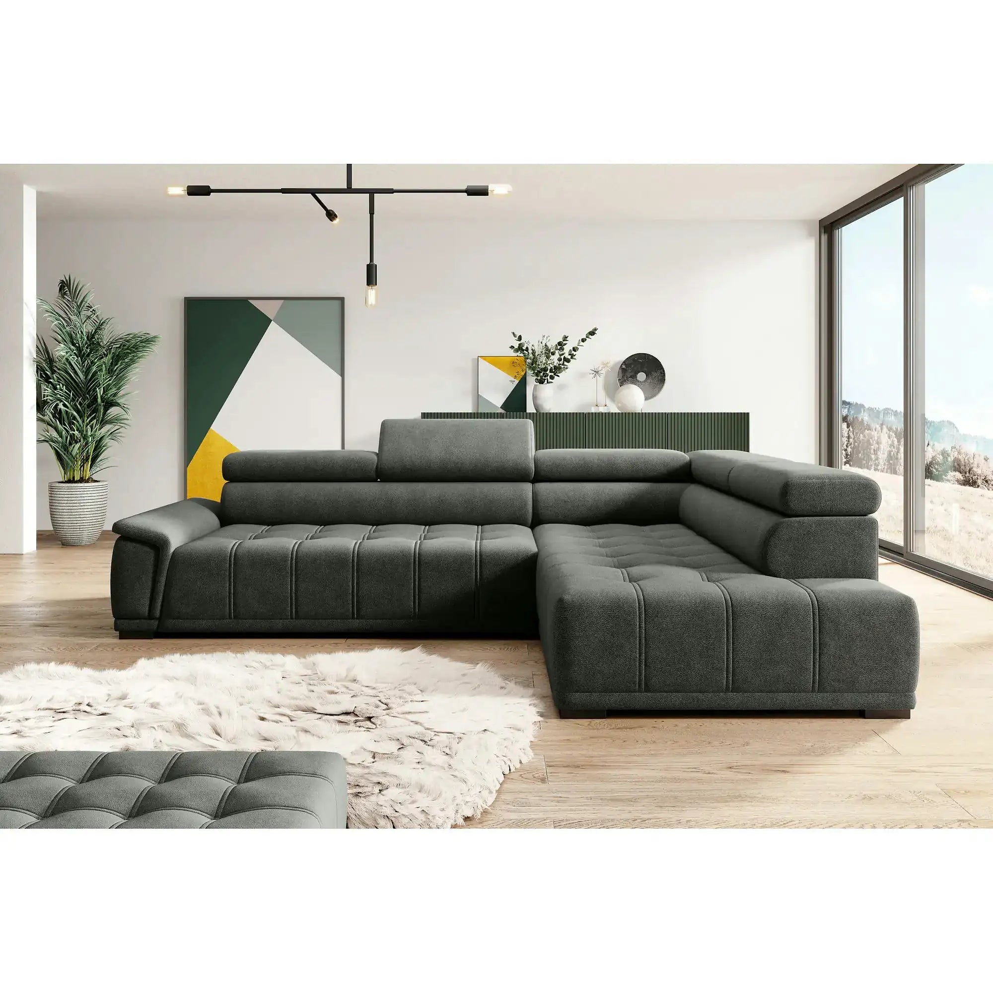 Coltar GREMIO, personalizabil, cu reglaj electric si tetiere reglabile, 283x206x100 cm