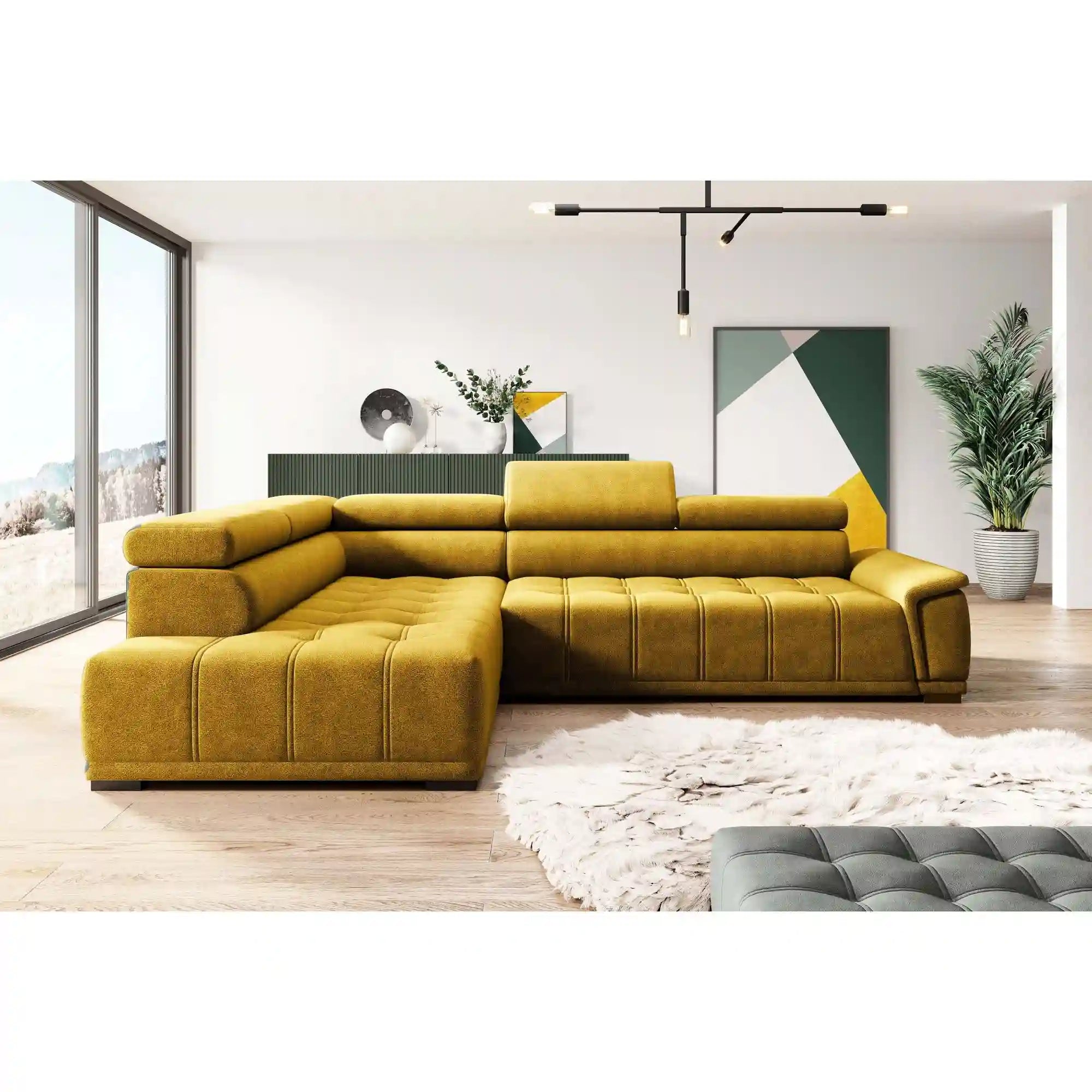 Coltar GREMIO, personalizabil materiale gama Oferta Avantaj, cu reglaj electric si tetiere reglabile, 283x206x100 cm