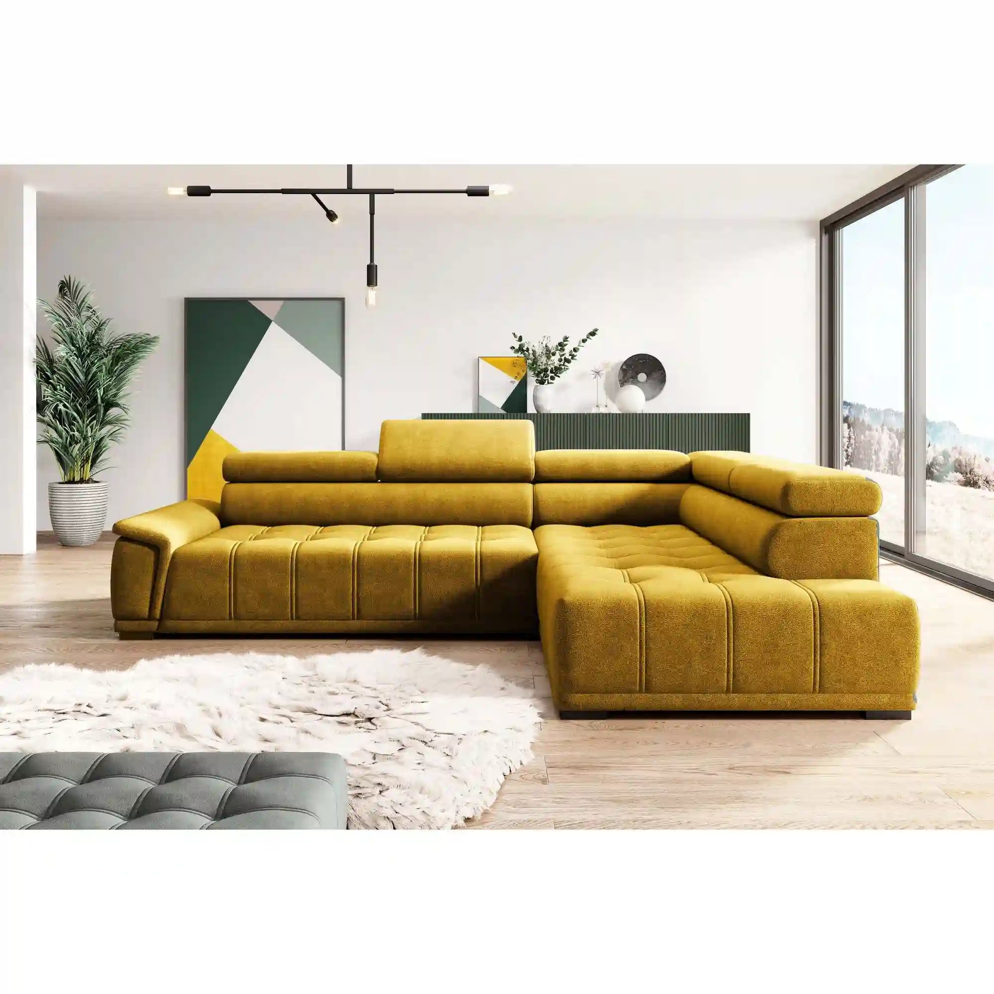 Coltar GREMIO, personalizabil materiale gama Oferta Avantaj, cu reglaj electric si tetiere reglabile, 283x206x100 cm