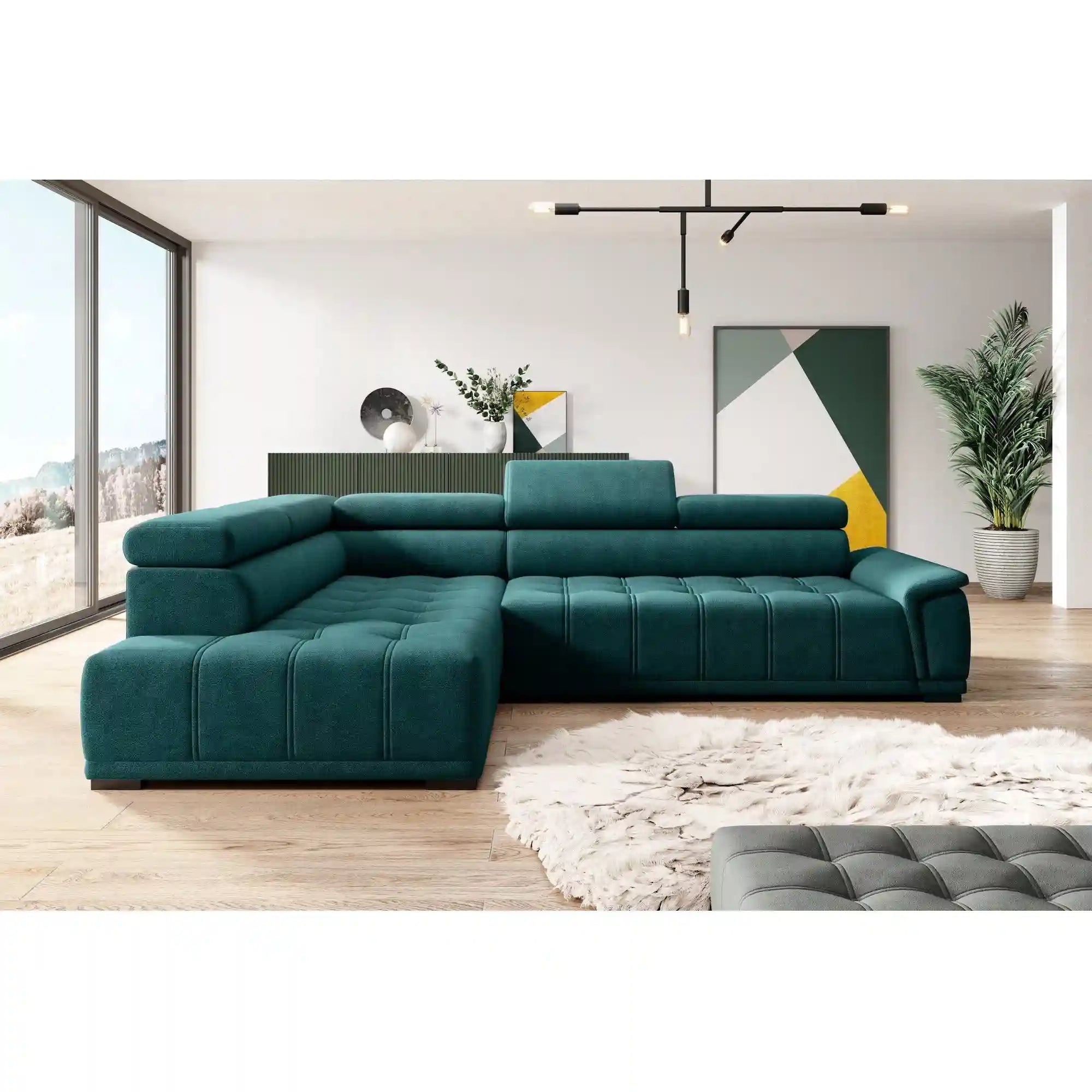 Coltar GREMIO, personalizabil materiale gama Premium, cu reglaj electric si tetiere reglabile, 283x206x100 cm