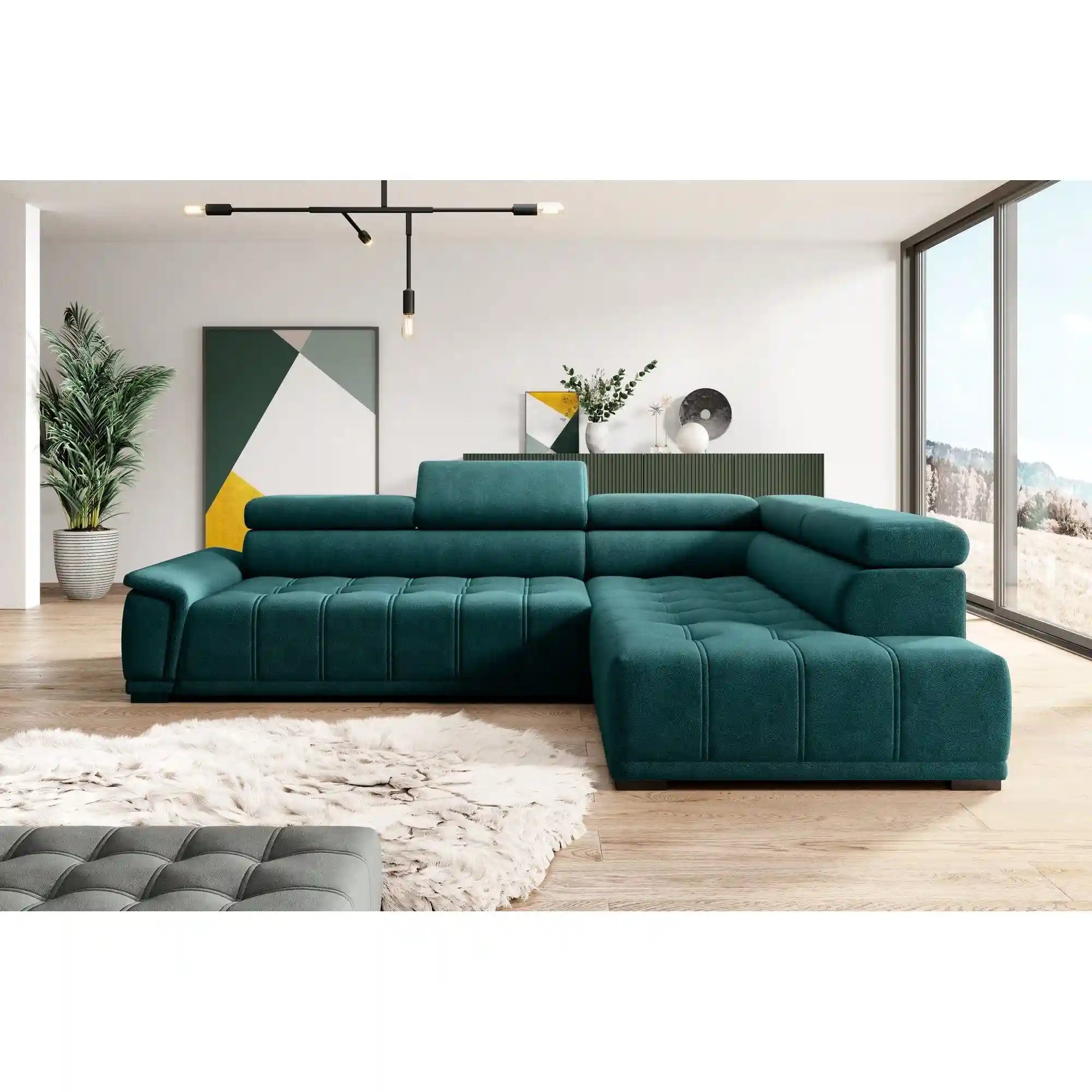 Coltar GREMIO, personalizabil materiale gama Premium, cu reglaj electric si tetiere reglabile, 283x206x100 cm