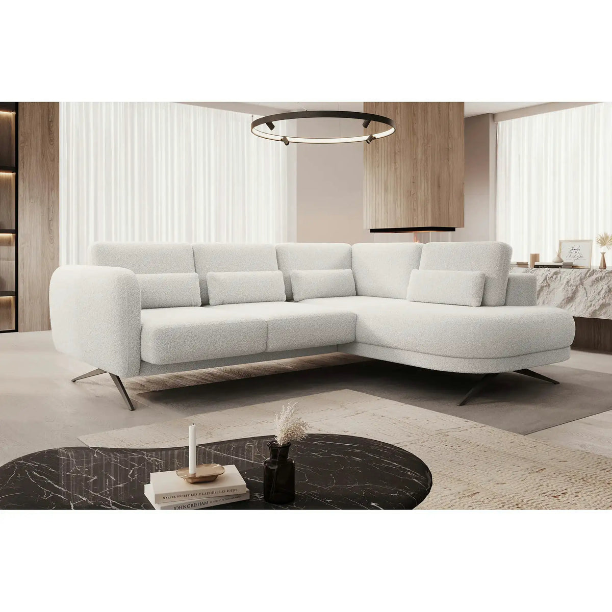 Coltar ILUSIO L, personalizabil, cu tetiere reglabile si reglaj electric, 248x205x104 cm