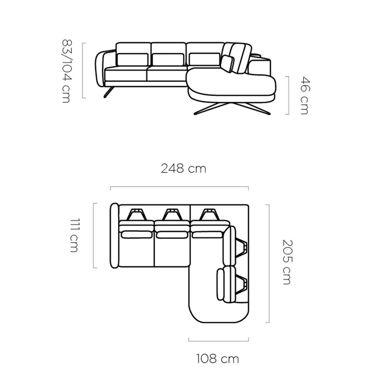 Coltar ILUSIO L, personalizabil, cu tetiere reglabile si reglaj electric, 248x205x104 cm
