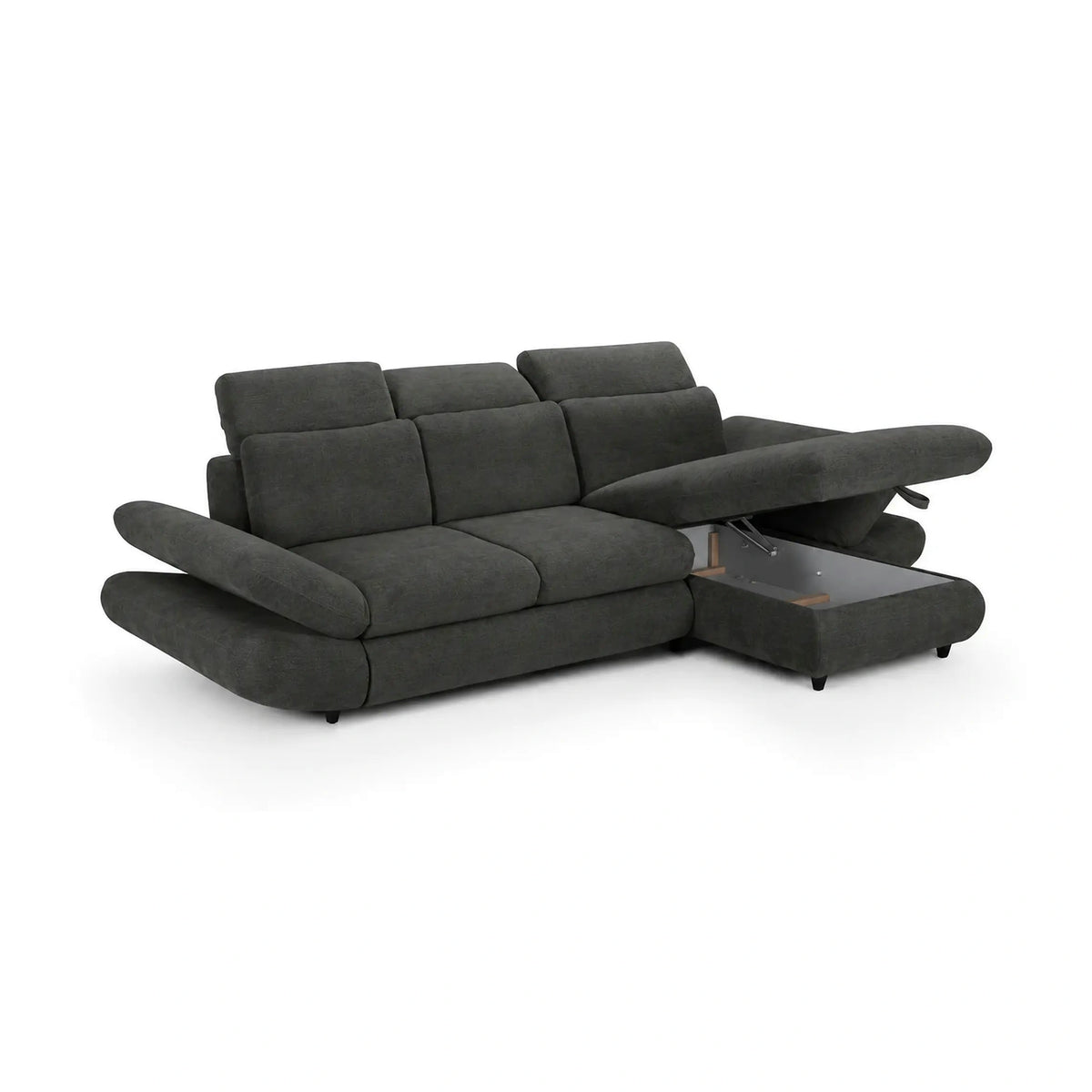 Coltar living SIENA MINI, sezlong dreapta, stofa catifelata gri - Velvet F602, 297x181x100 cm