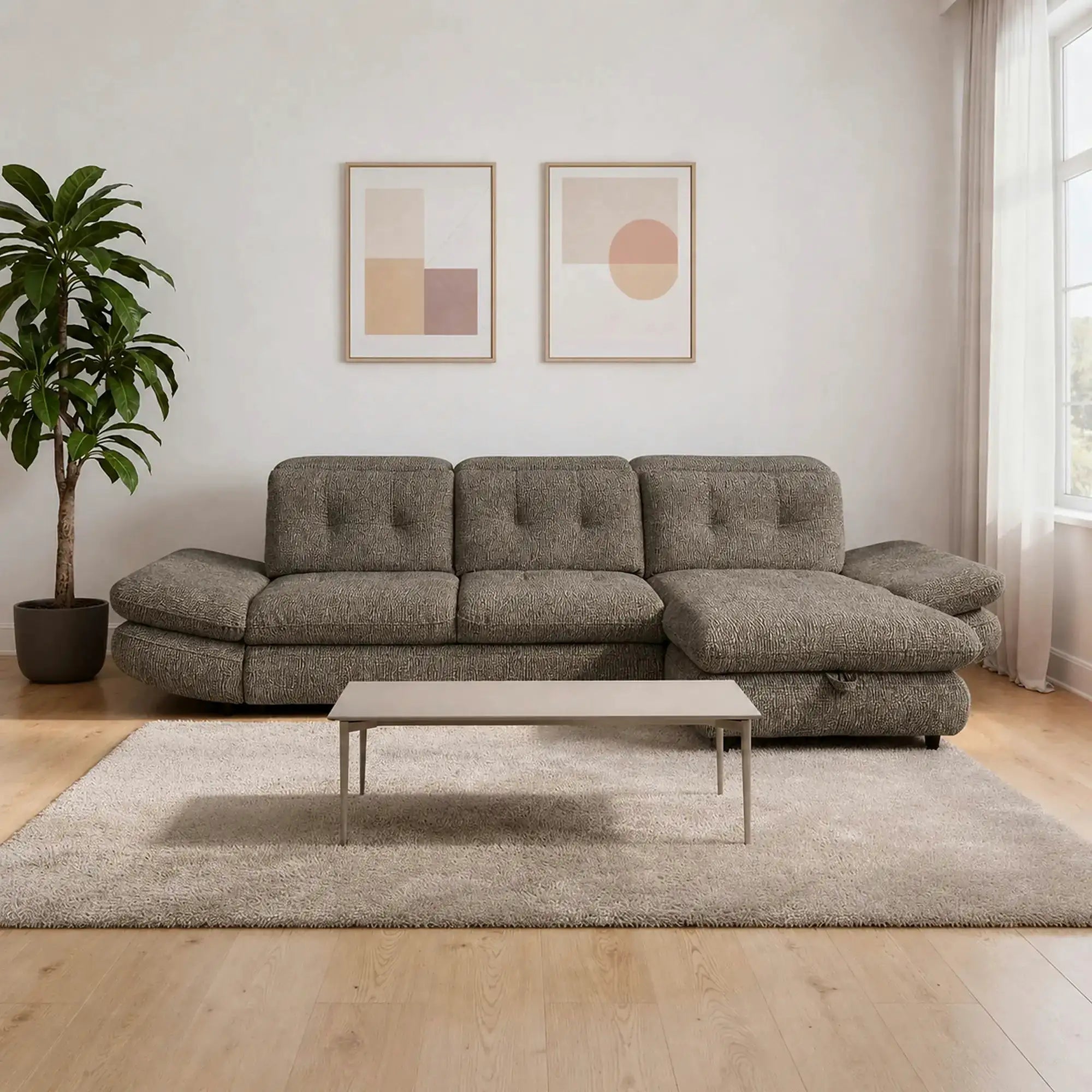 Coltar living SIENA MINI, sezlong dreapta, stofa maro - Cloud A058, 297x181x100 cm