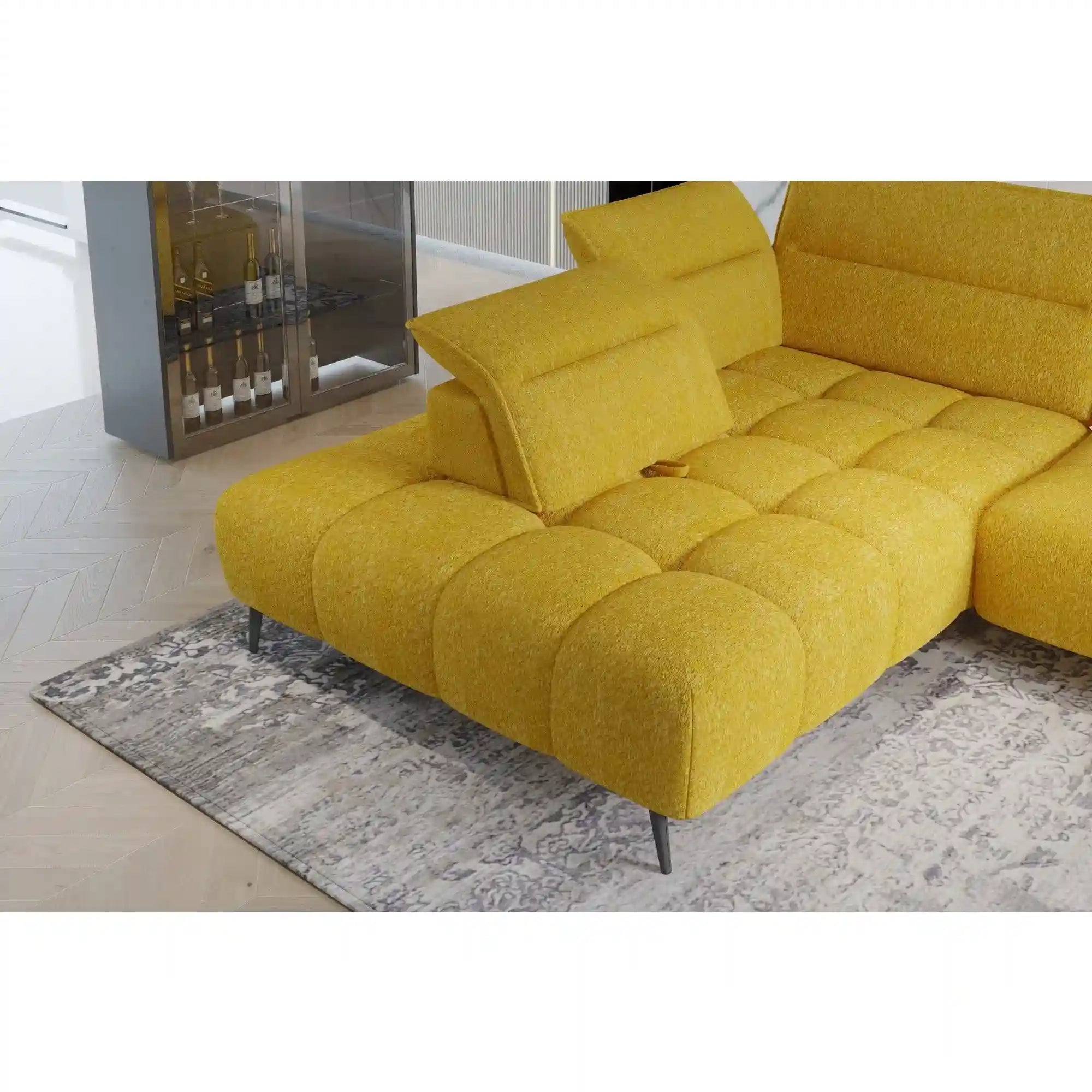 Coltar MONTANA L, sezlong stanga, stofa catifelata crem - Element 17, Gama Premium, cu reglaj electric si tetiere reglabile, 308x220x97 cm