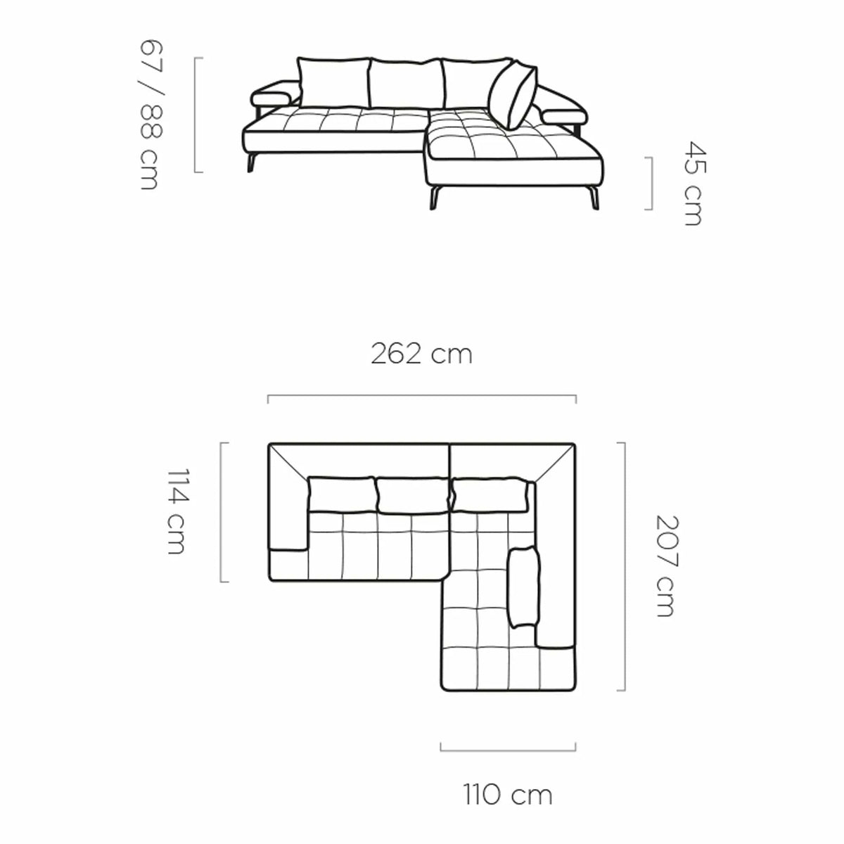 Coltar MONTELLA L, personalizabil material gama Oferta Avantaj, cu reglaj electric, 262x207x88 cm