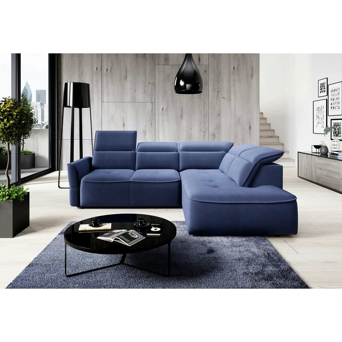 Coltar MURILLO L, personalizabil, cu reglaj electric, tetiere reglabile si lada depozitare, 261x218x100 cm