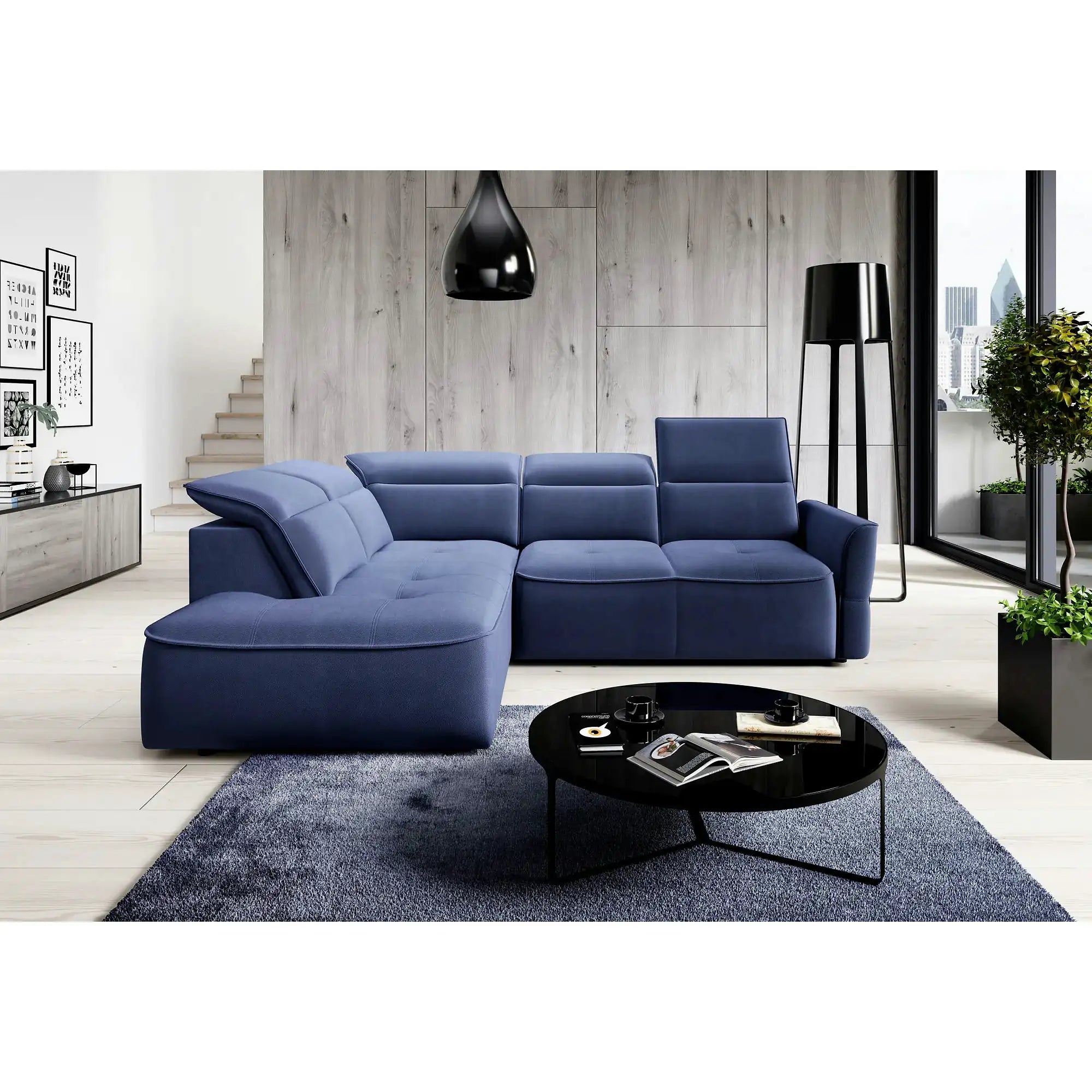 Coltar MURILLO L, personalizabil, cu reglaj electric, tetiere reglabile si lada depozitare, 261x218x100 cm