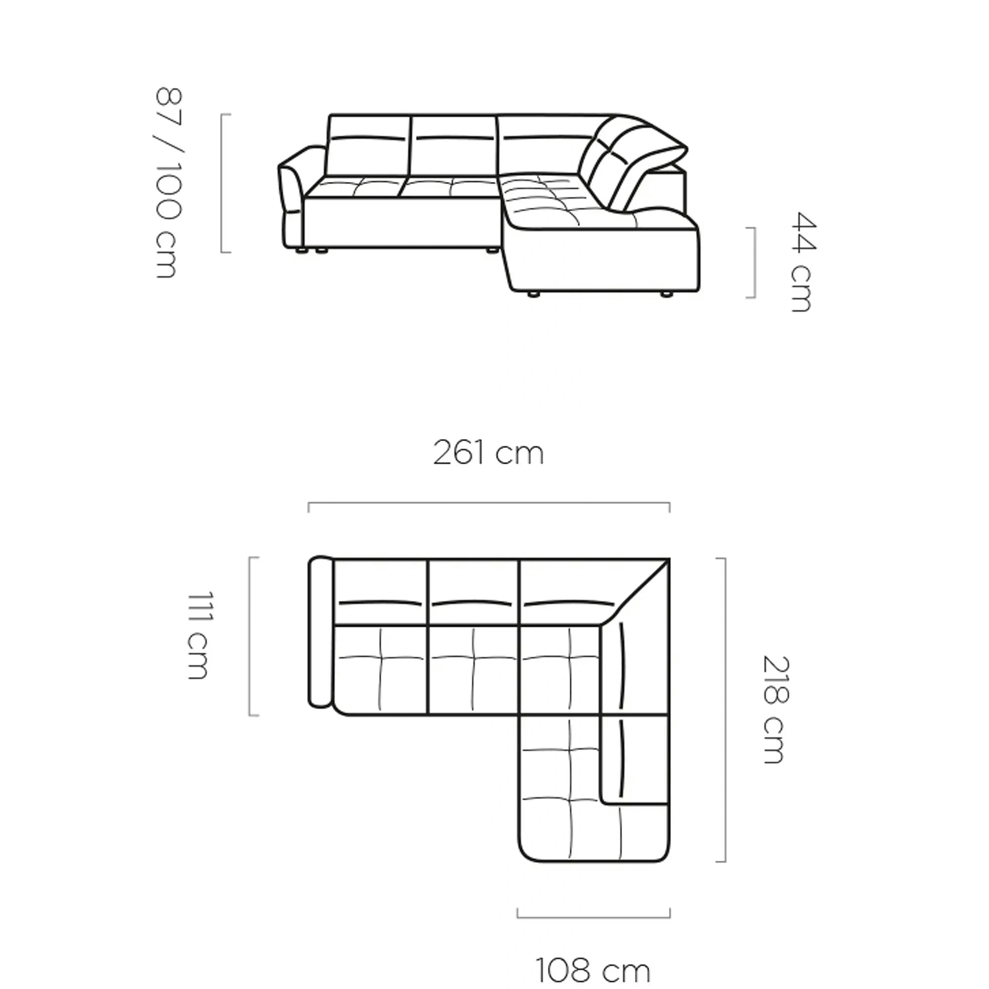 Coltar MURILLO L, personalizabil, cu reglaj electric, tetiere reglabile si lada depozitare, 261x218x100 cm