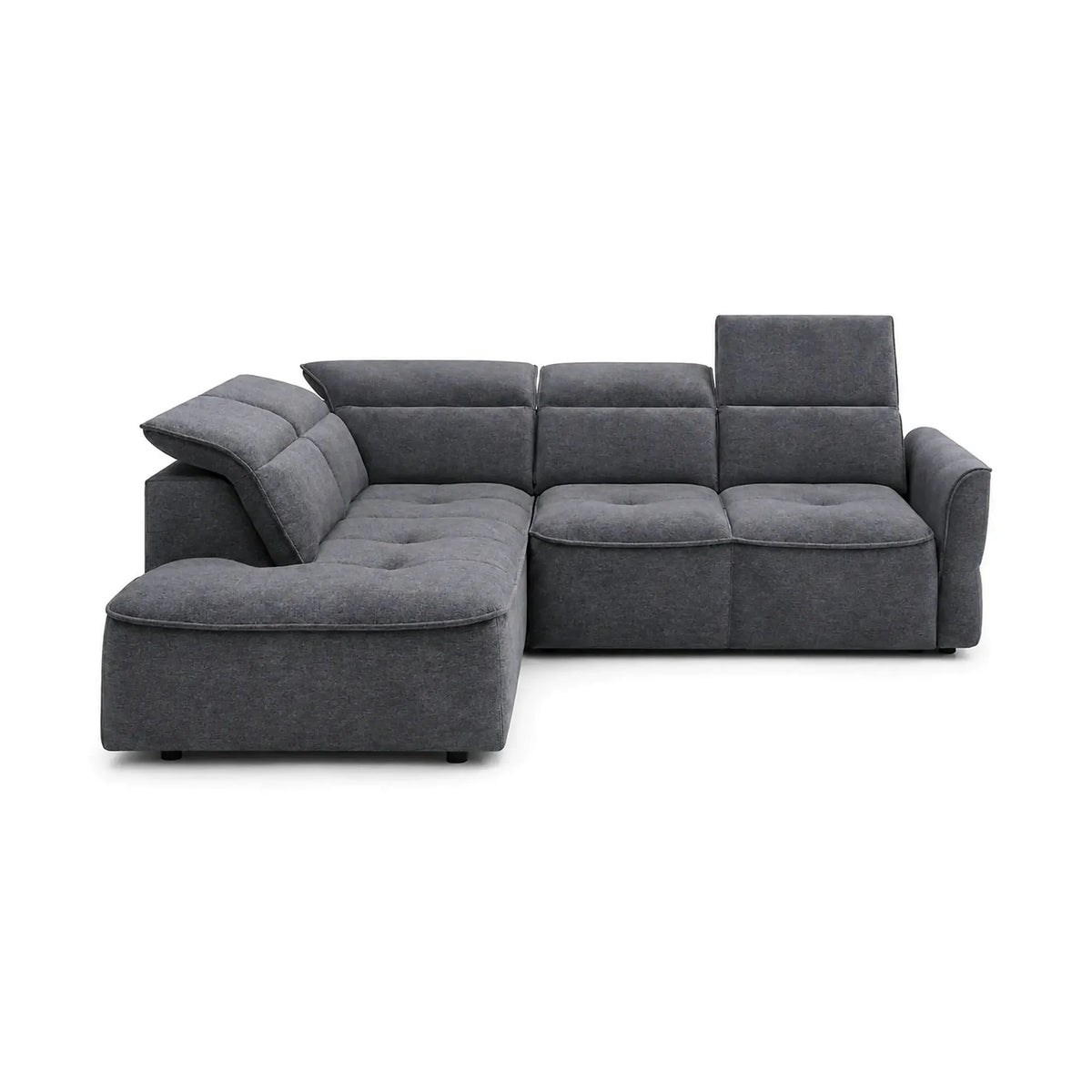 Coltar MURILLO L, sezlong stanga, stofa catifelata gri antracit - Whisper 18, cu reglaj electric, tetiere reglabile si lada depozitare, 261x218x100 cm