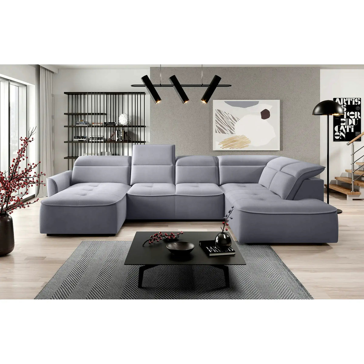 Coltar MURILLO XL, personalizabil, cu reglaj electric, tetiere reglabile si lada depozitare, 350x218x100 cm