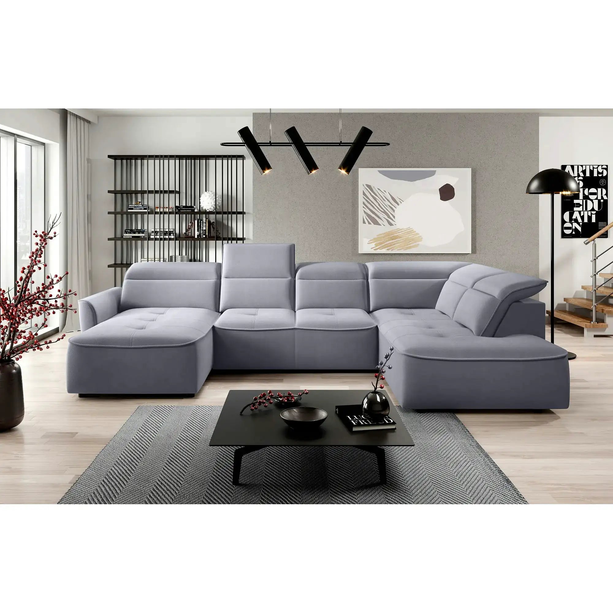 Coltar MURILLO XL, personalizabil, cu reglaj electric, tetiere reglabile si lada depozitare, 350x218x100 cm
