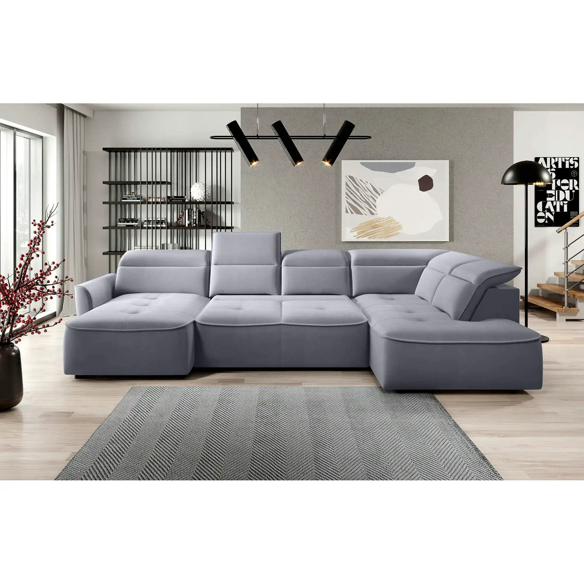 Coltar MURILLO XL, personalizabil, cu reglaj electric, tetiere reglabile si lada depozitare, 350x218x100 cm