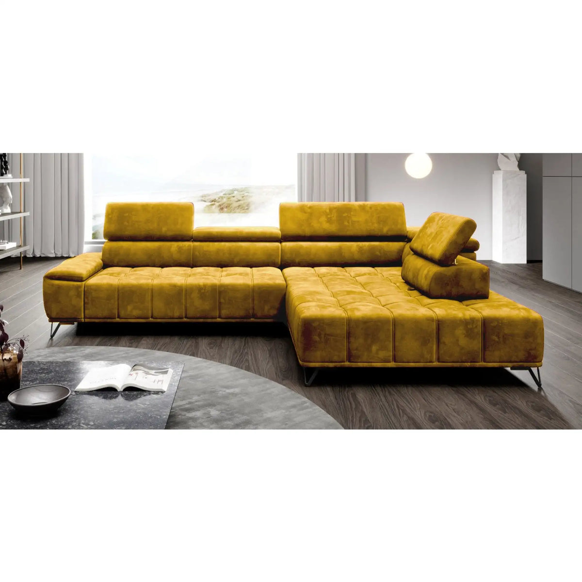 Coltar PALLADIO L, personalizabil materiale gama Oferta Avantaj, cu reglaj electric si tetiere reglabile, 320x220x99 cm