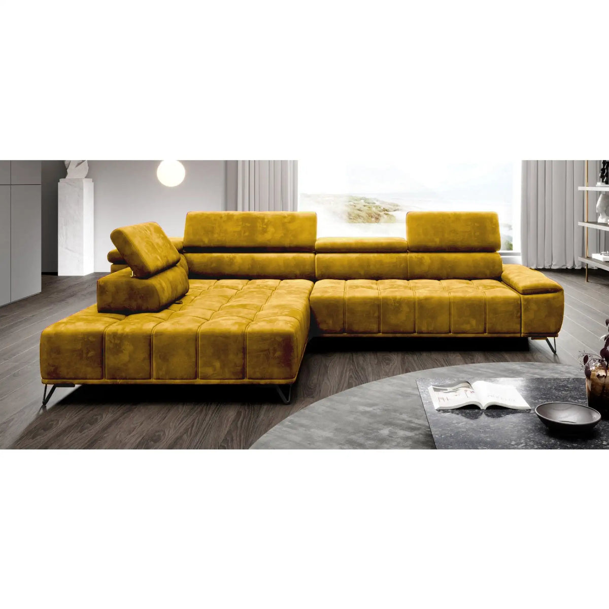 Coltar PALLADIO L, personalizabil materiale gama Oferta Avantaj, cu reglaj electric si tetiere reglabile, 320x220x99 cm